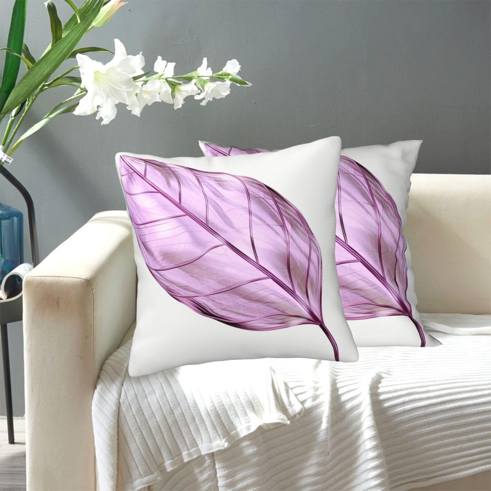 FekiLoot Decorative Throw Pillow Covers Modern Farmhouse Pillowcase Double Sided Cozy Cushion Cover for Sofa Couch Bed 18"X18" Lilac Leaves