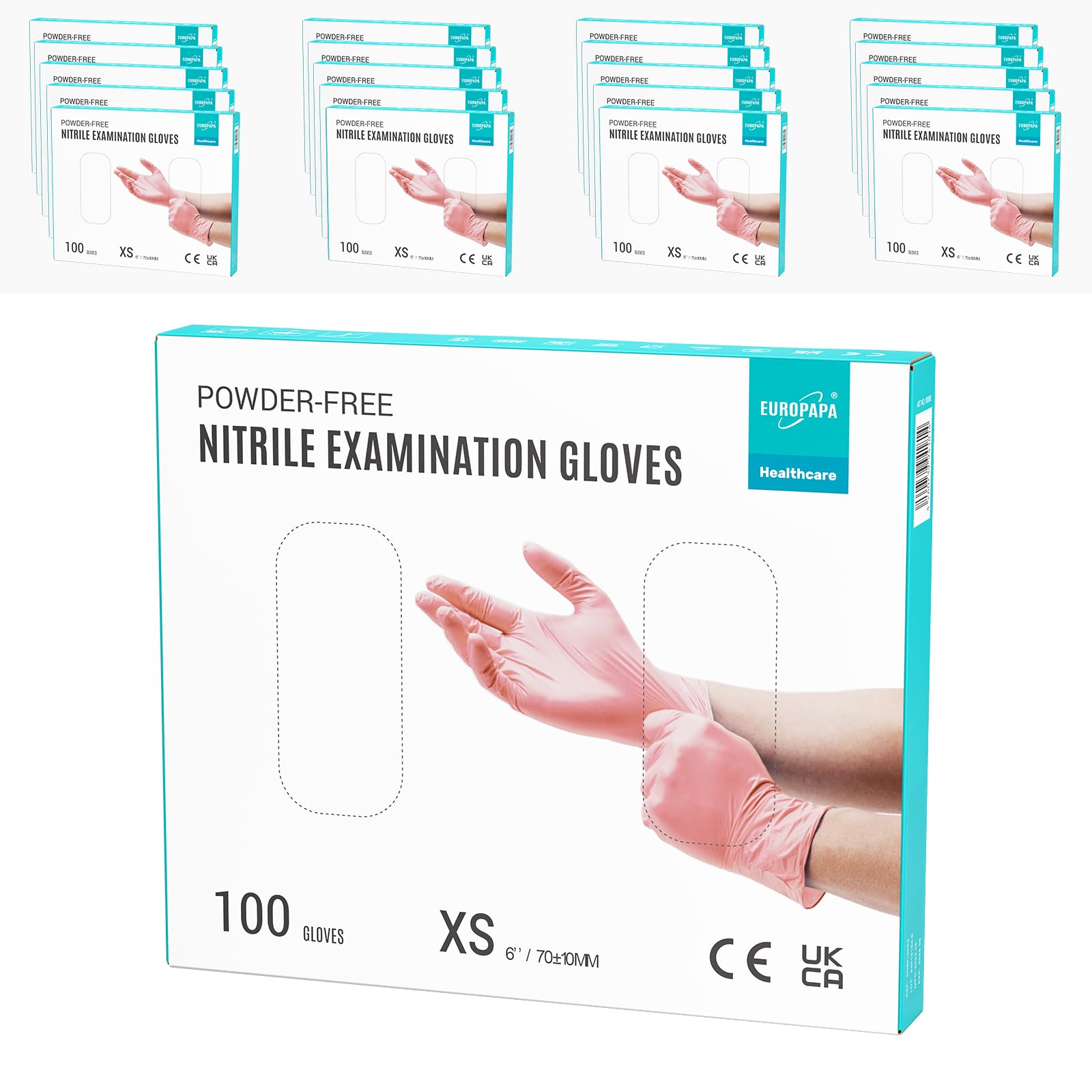 EUROPAPA® 2000 Stück (20x100) Nitrilhandschuhe Box Einweghandschuhe, Einmalhandschuhe, Untersuchungshandschuhe, puderfrei, ohne Latex, unsteril, latexfrei, disposible gloves (XS, Pink)