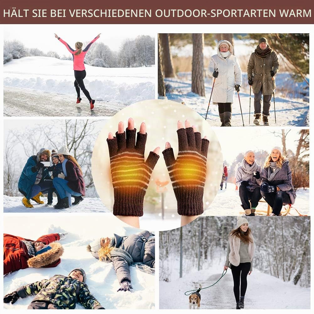 Semme Beheizte Handschuhe Winter Unisex mit USB Aufladung Waschbar Half Finger Warm für Radfahren Motorrad Wandern Skifahren Bergsteigen
