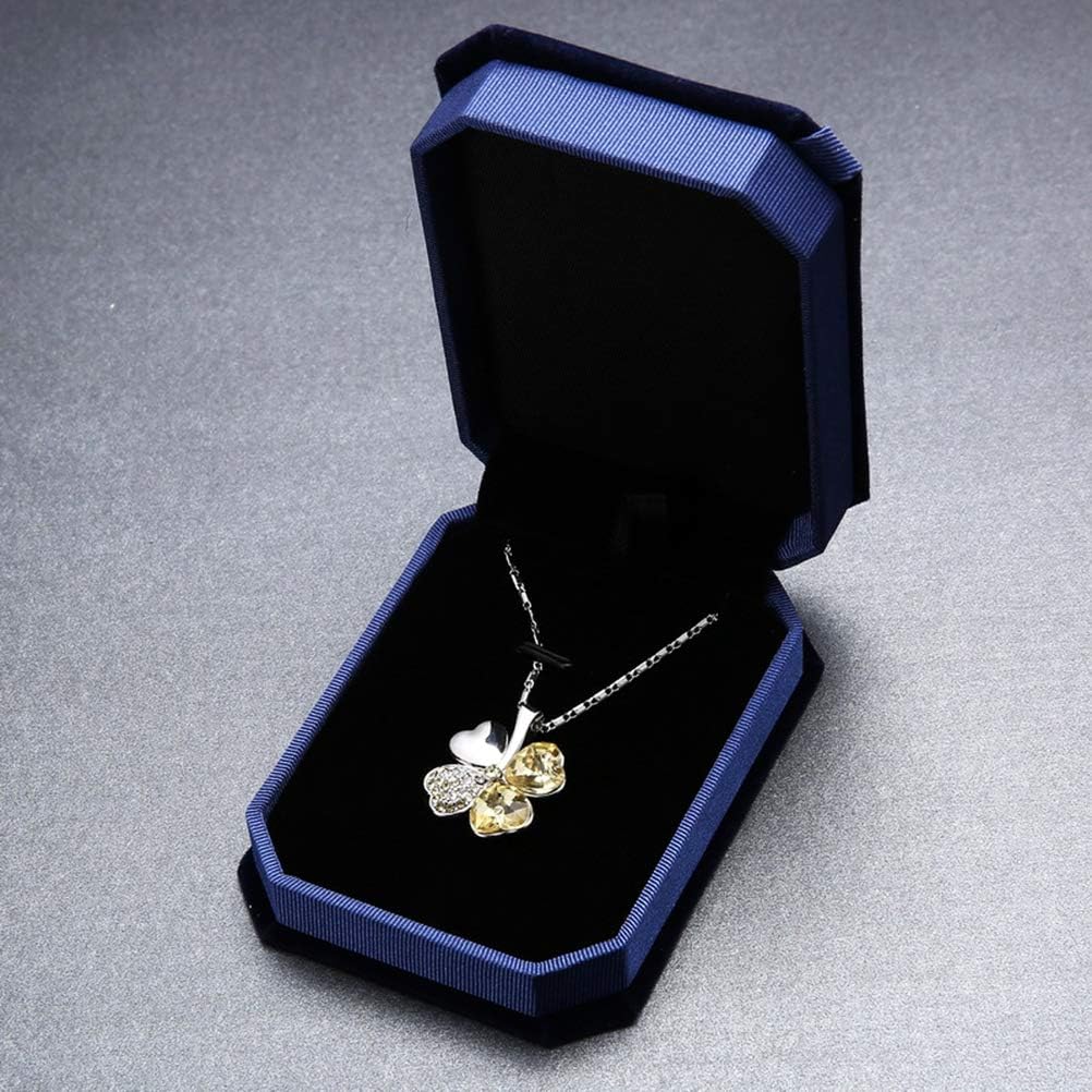 JKJF Velvet Necklace Pendant Box Octagonal Jewelry Box with Bow, Gift Box for Necklace Earring and Bracelet - Blue - Image 4