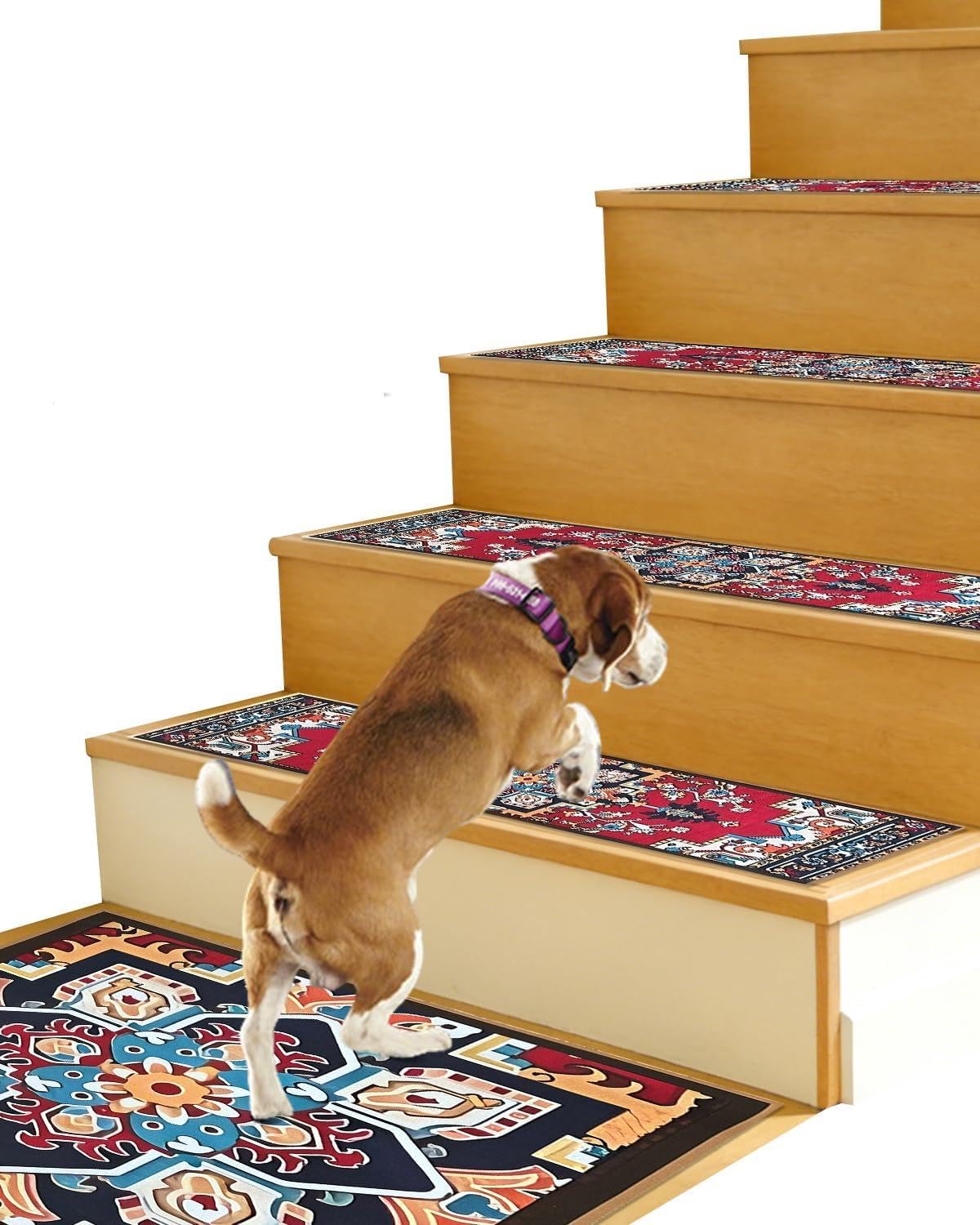 Non-Slip Stair Tread Set for Wood Steps: 16PCS - 15PCS 8"X 30" + 1PCS 30"X 30" Washable Stain Resistant Stair Carpet, Indoor Safety Stair Mat for Elderly, Dogs & Pets