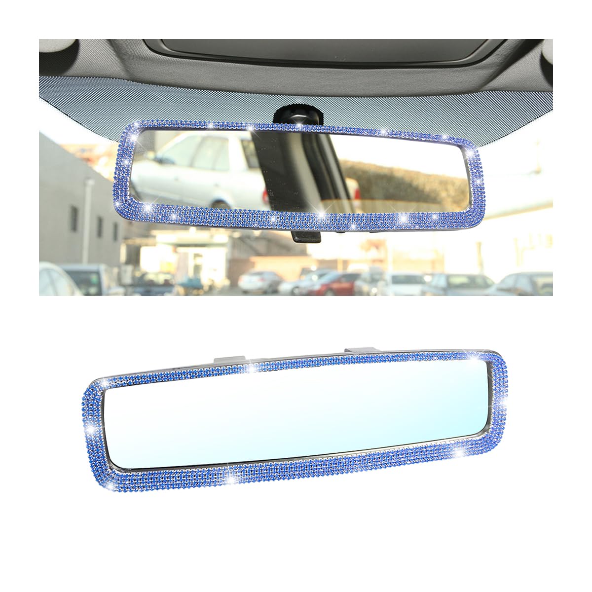 Osilly Rhinestone Clip-On Car Rearview Mirror, Blue