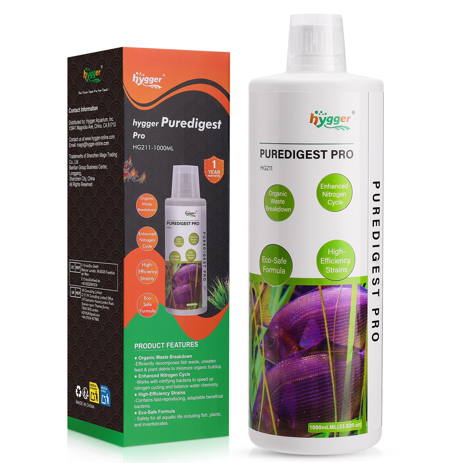 hygger Bio-clarificador de agua de acuario, reduce el desperdicio de peces y limpieza de lodos orgánicos, solución natural de gestión de residuos para acuarios de agua dulce y salada, 1000 ml