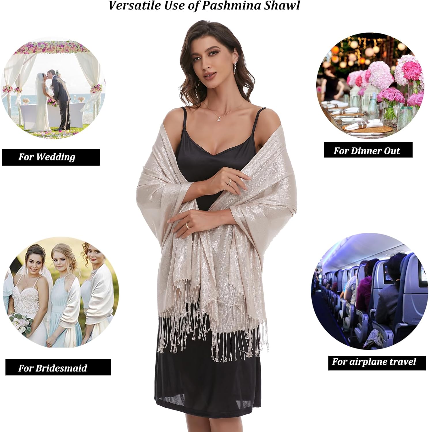 Sparkle Metallic Shawls and Wraps for Wedding Lightweight Shimmer Summer Pashmina Scarf for Evening Dress Cover Up - Image 3