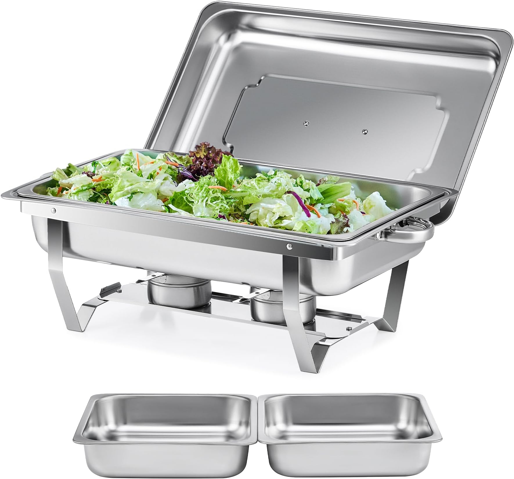 WILPREP Chafing Dish Buffet Set 9L, Stainless Steel Food Warmers with 1 Full & 2 Half Size Food Pans Lids Foldable Frames Fuel Holders, Chafers for Catering for Parties Buffets Banquets Dinners