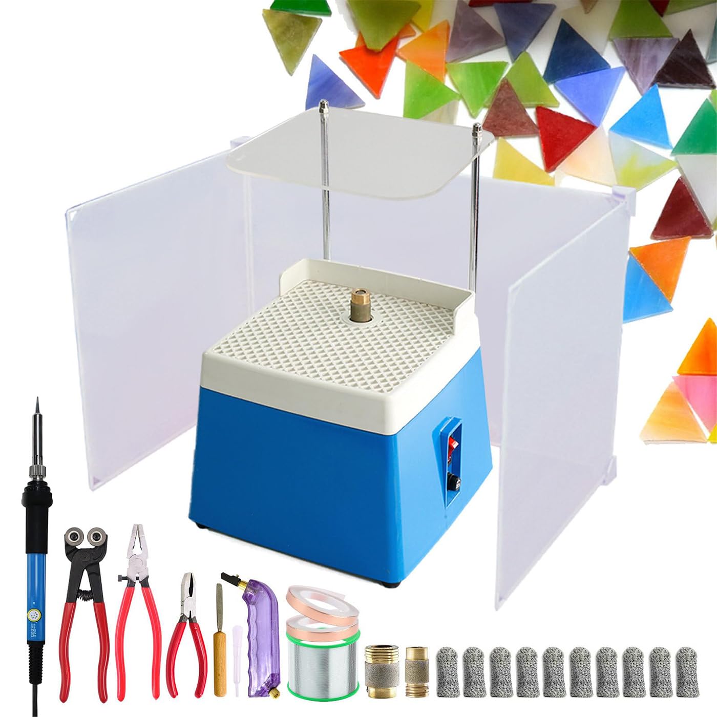 Kit Profesional De Lijadora Para Vitrales, Máquina De Lijado Y Modelado Para Vitrales, Kit De Corte De Vidrio Con Lijadora, Kit De Pistola Para Soldar, Placa Deflectora, Brocas Y Consumibles Para Lij