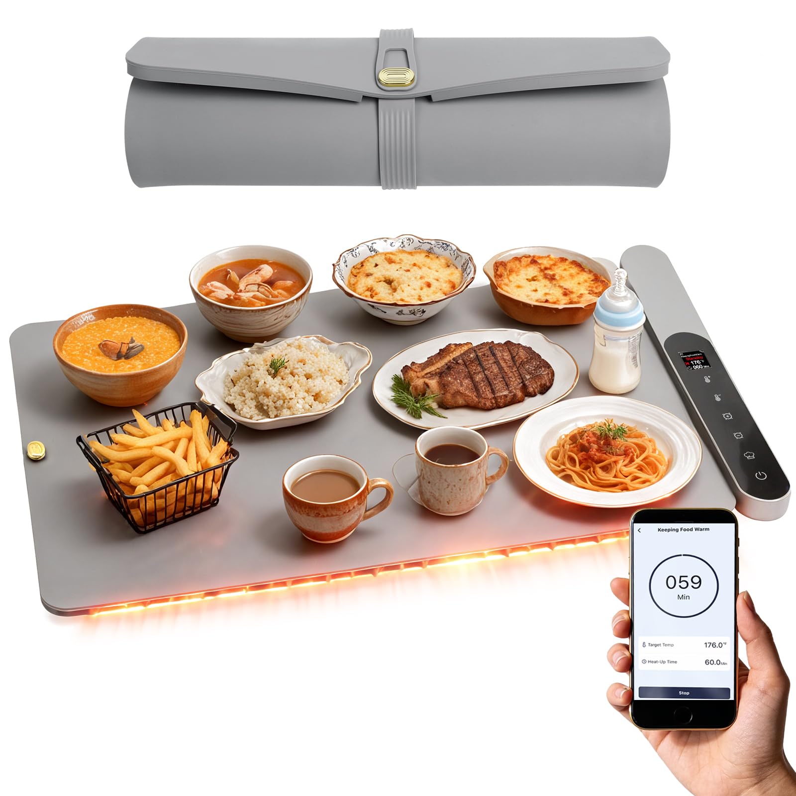 Tapis chauffant en silicone pour frotter les plats et éviter qu'ils ne refroidissent