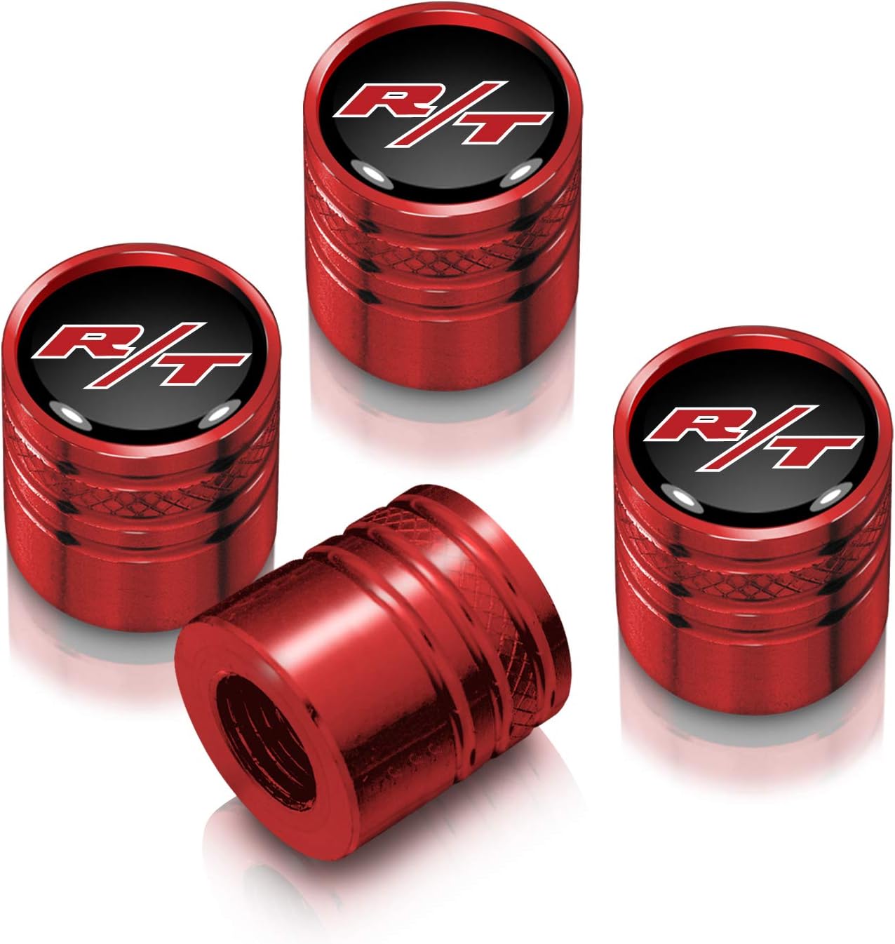 iPick Image for Dodge R/T Logo in Black on Red Aluminum Cylinder-Style Tire Valve Stem Caps