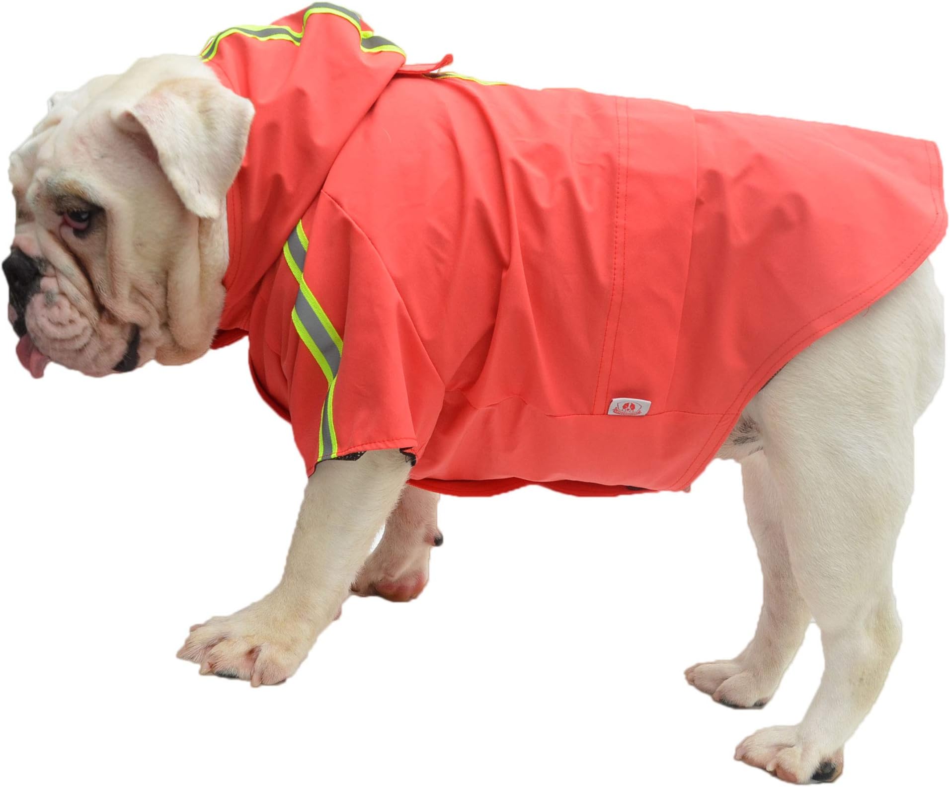 Lovelonglong Fashion Hooded Pet Dog Raincoat, Lightweight Dog Rain Jacket Zipper Closure Rain Poncho with Reflective Strip for Pug French Bulldog Red B-S