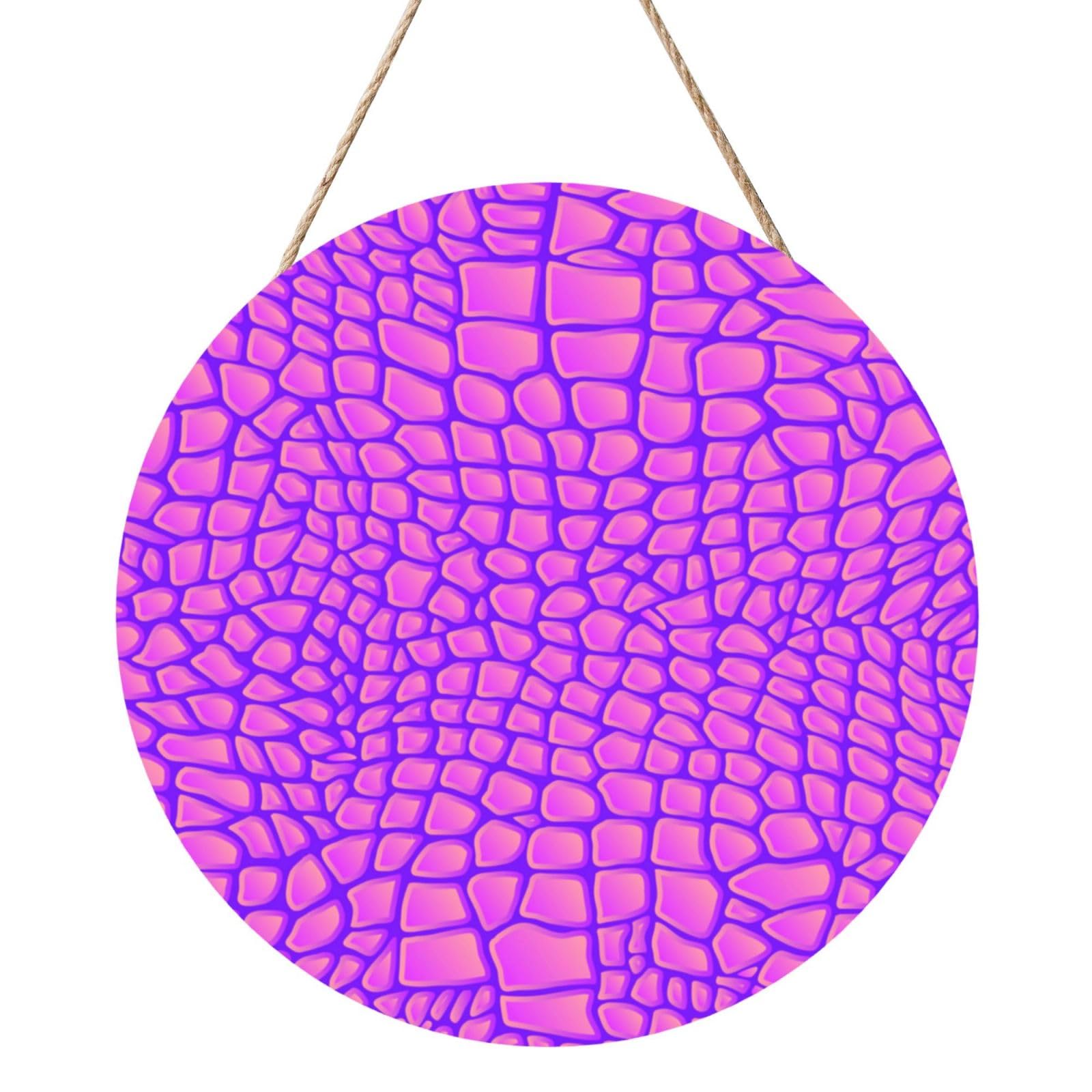 InOmak Pink Crocodile Alligator Skin, Round Wood Panel Painting 12 in, Wall Hanging Painting For Home