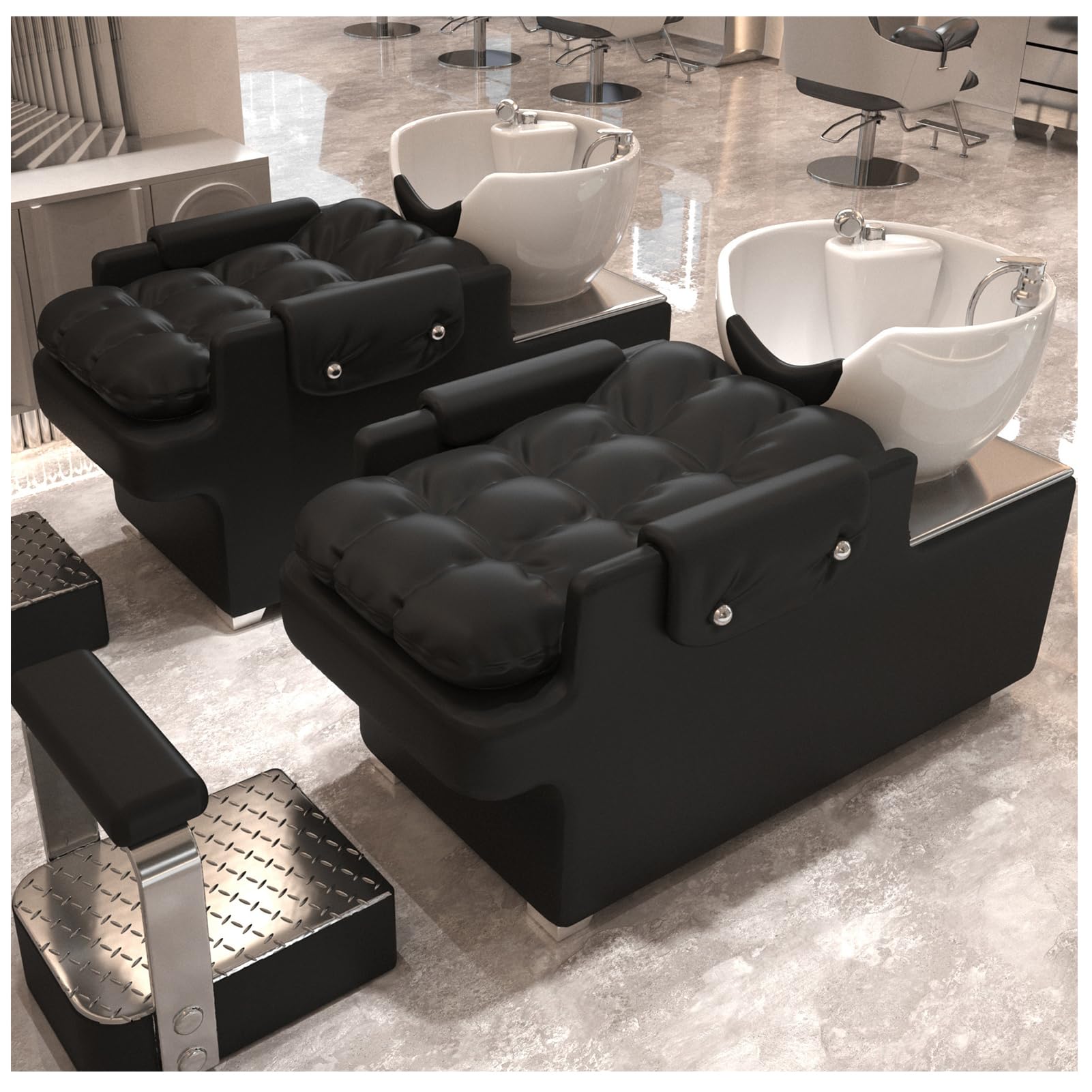 Miska do mycia włosów, fotel fryzjerski, regulowana ceramiczna miska z zagłówkiem gumowym do wyposażenia salonu kosmetycznego i spa,Black