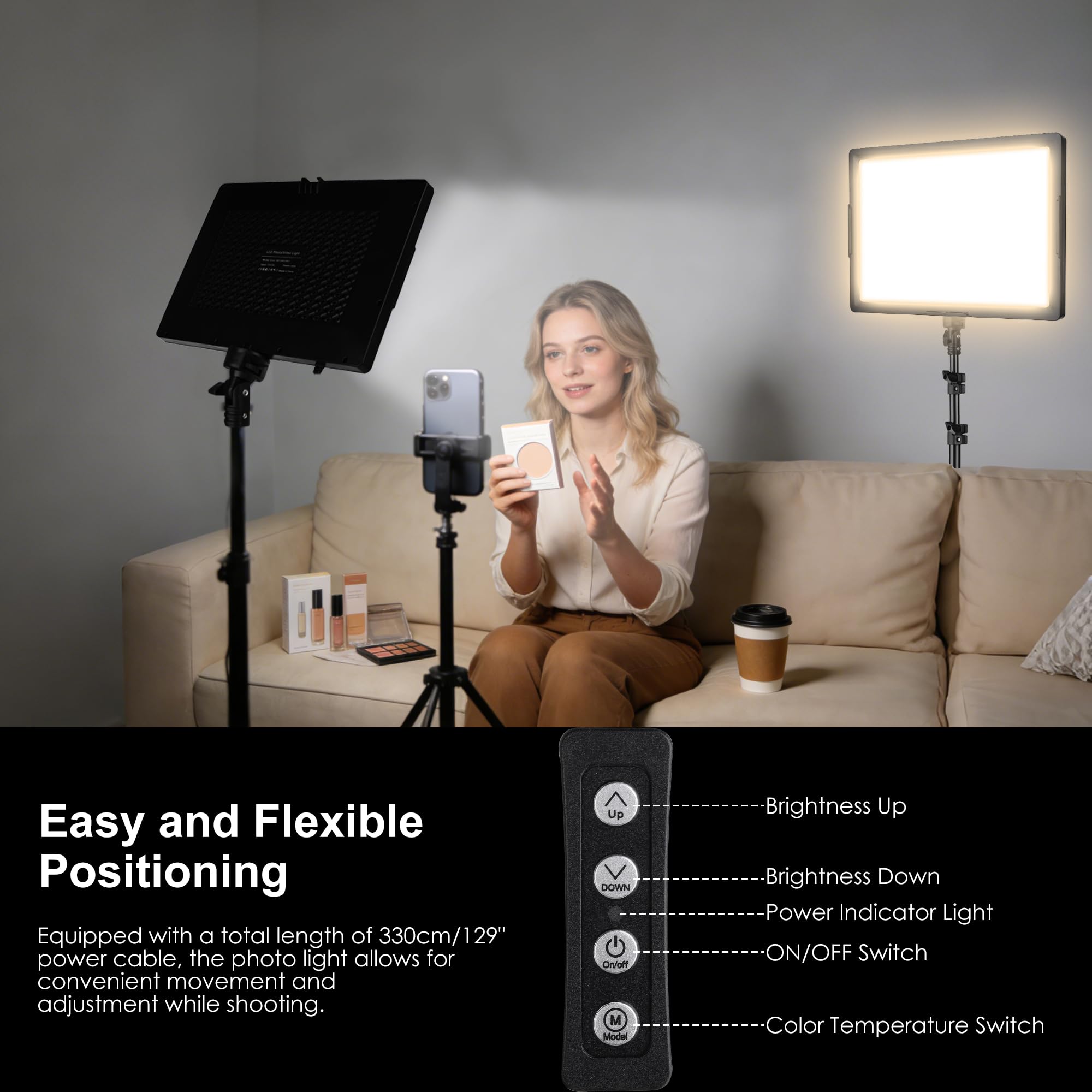 20W Luz LED Foto Video 2-Pack, Ci-Fotto Luces LED Continua Bicolor 2800-6500K Regulable, 175cm Kit de Iluminación Fotográfica CRI 97+ 2000LM para Estudios, Youtube TikTok Grabación de Video,Streaming