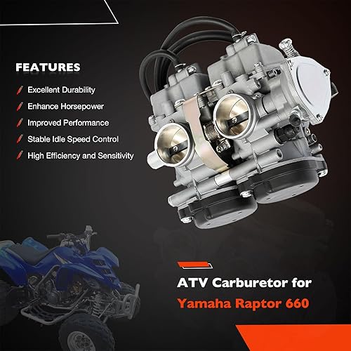 Miniatura 2 de Carburador compatible con Yamaha Raptor 660 660R YFM660 YFM660R ATV Carb 2001-2005 con filtro de aire espuma y válvula de combustible Petcock Raptor