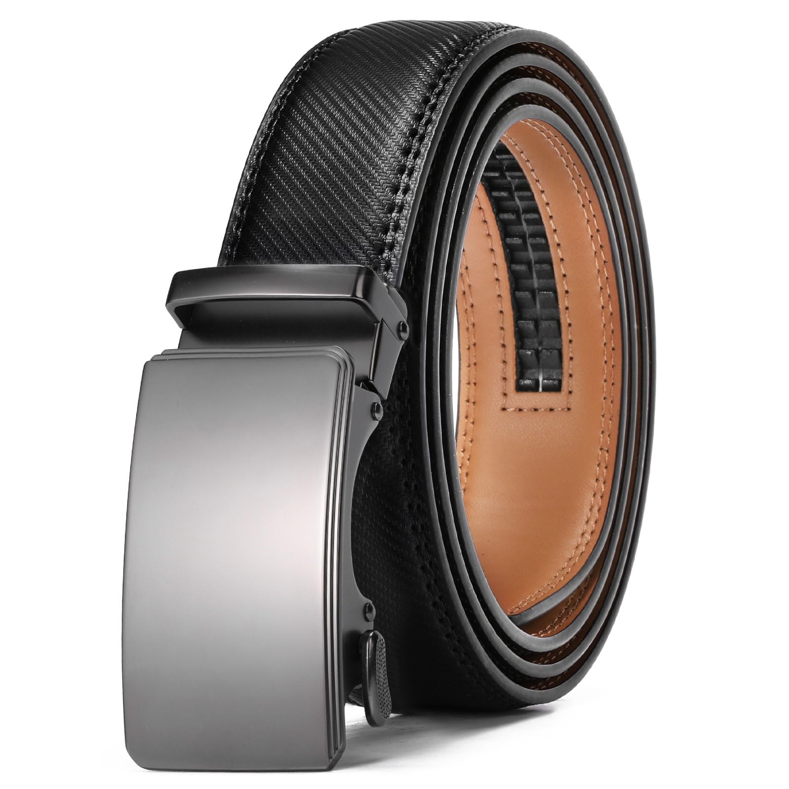 GAEKEAO Mens Belt Leather Micro-Adjust Buckle Ratchet Belts for Men Dress Casual to Formal Trim to Fit with