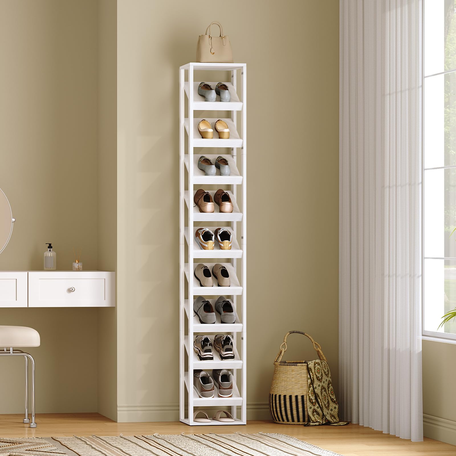 HOOBRO Scarpiera a 10 Livelli, Scaffale Portascarpe con Design Inclinato, Organizzatore Portascarpe per Ingresso, Corridoio, Atrio e Vano Scale, Bianco EWW104XJ01