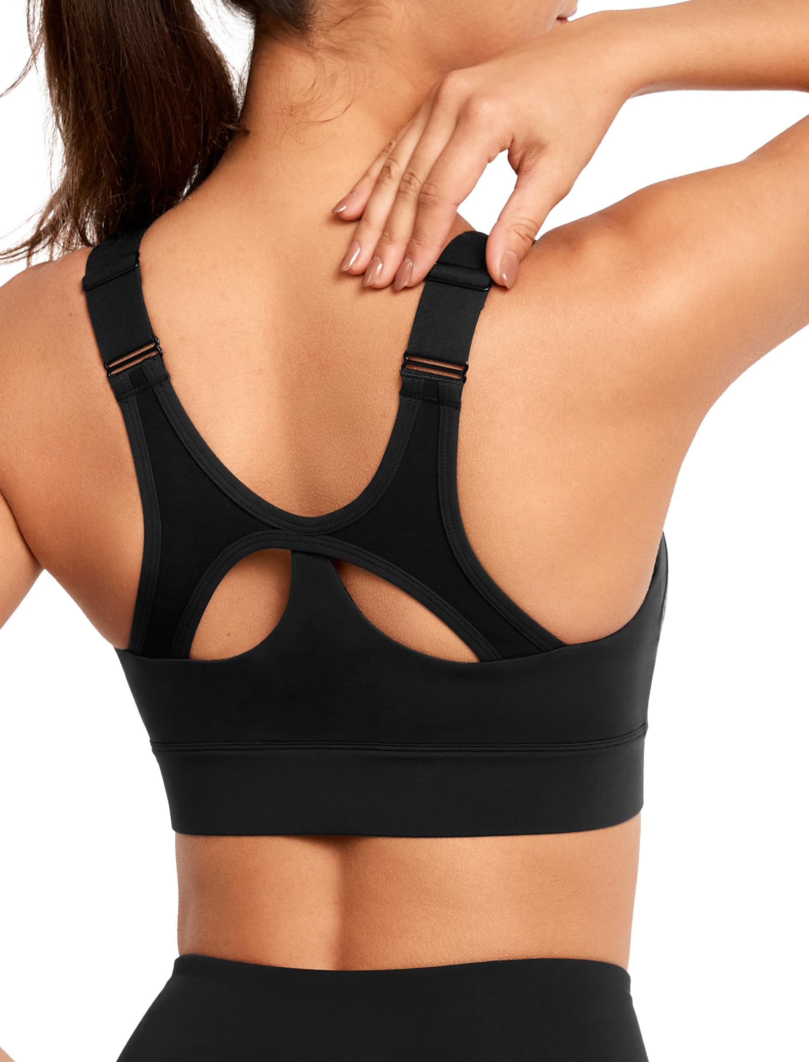 Yvette Adjustable Sports Bras for Women High Impact Front Zip Mesh