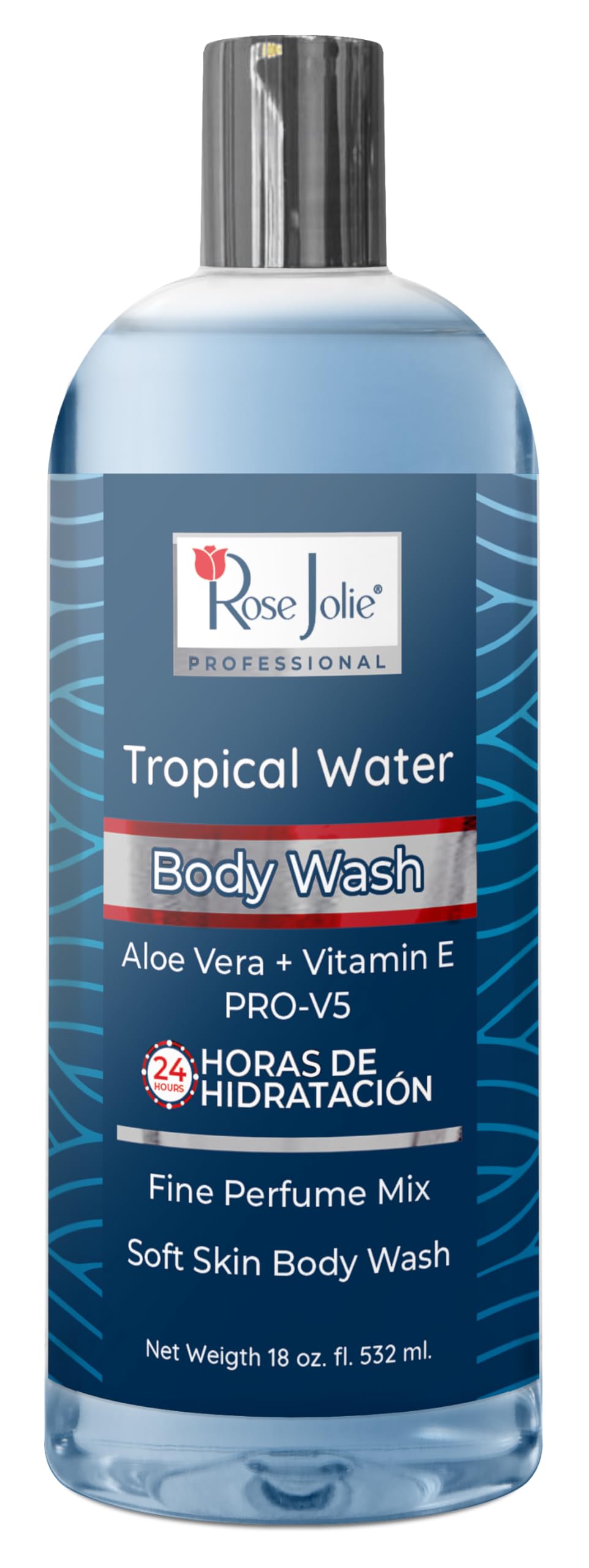 Rose Jolie Tropical Water Body Wash Aloe Vera Vitamin E 24-Hour Hydration Moisturizing Body Cleanser for Soft Skin