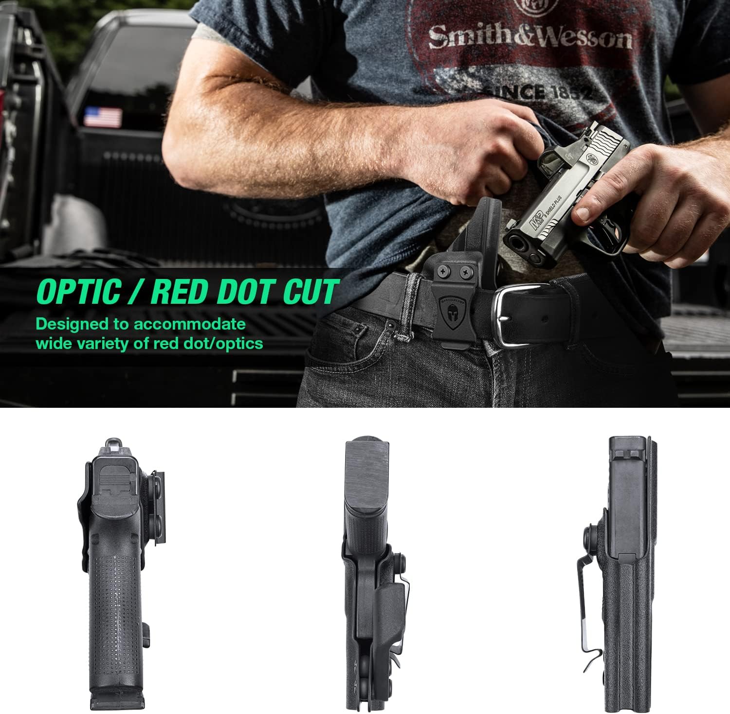 WARRIORLAND 1.75" Metal Clip Kydex Holster, Select Fit for Glock 17/19/ 19X/ 43X MOS, Sig P365/ P365X, Hellcat Pro/Hellcat, G2C/G3C, G43/44/45 & G23/32 GEN 3-4, Optics Cut, IWB Conceal Carry Holster