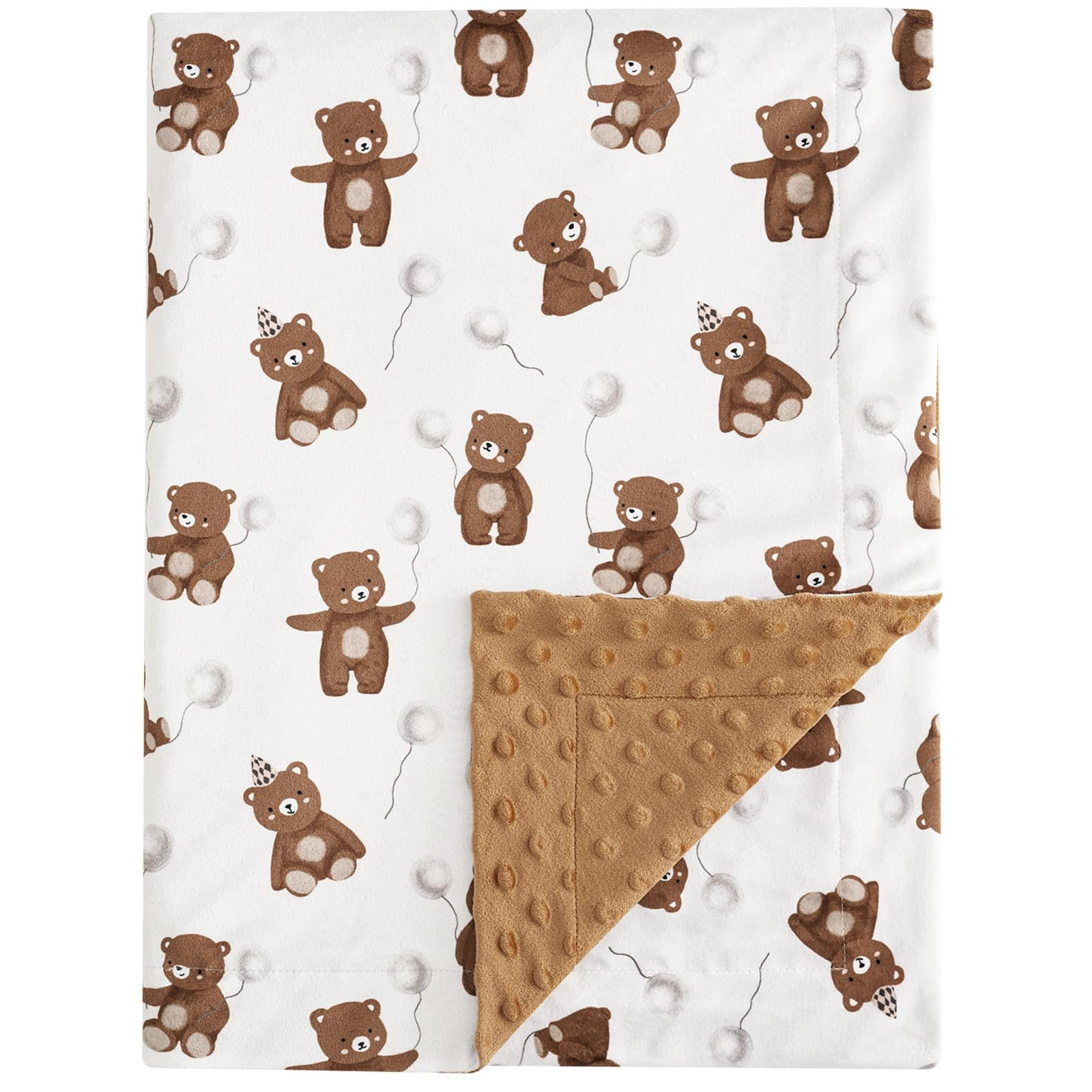 PHF Minky Baby Blanket, 40x50 Inches Soft Double Layer Baby Blankets with Dotted Backing, Receiving Blanket Bed Throws for Newborn, Infant, Babies, Teddy Bear