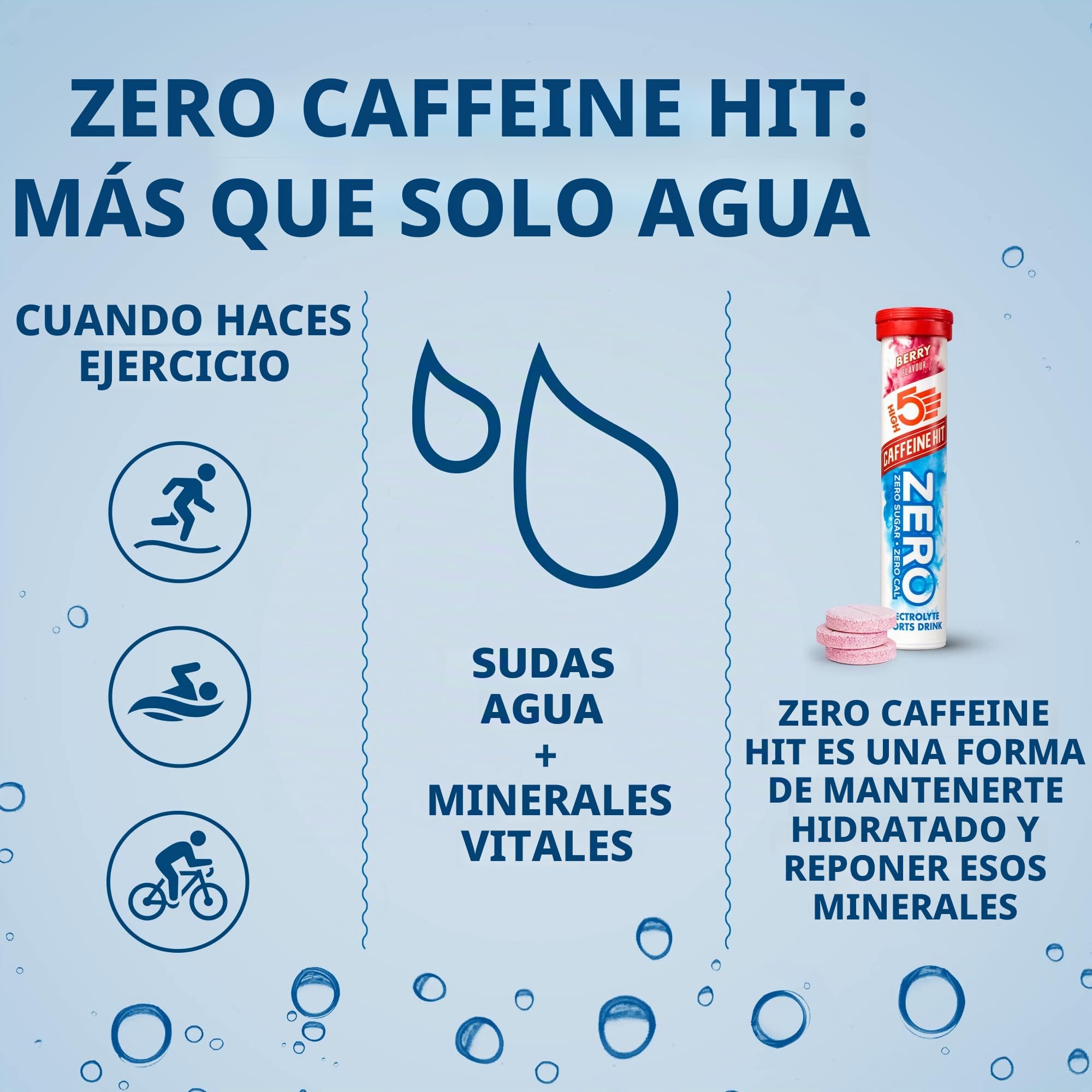 High5 High5 Zero Bebida Isotónica De Hidratación Electrolítica Con Alto Contenido En Cafeína Y Con Vitamina C - Arándanos - Paquete De 8 Tubos De 20 Tabletas Efervescentes 830 g