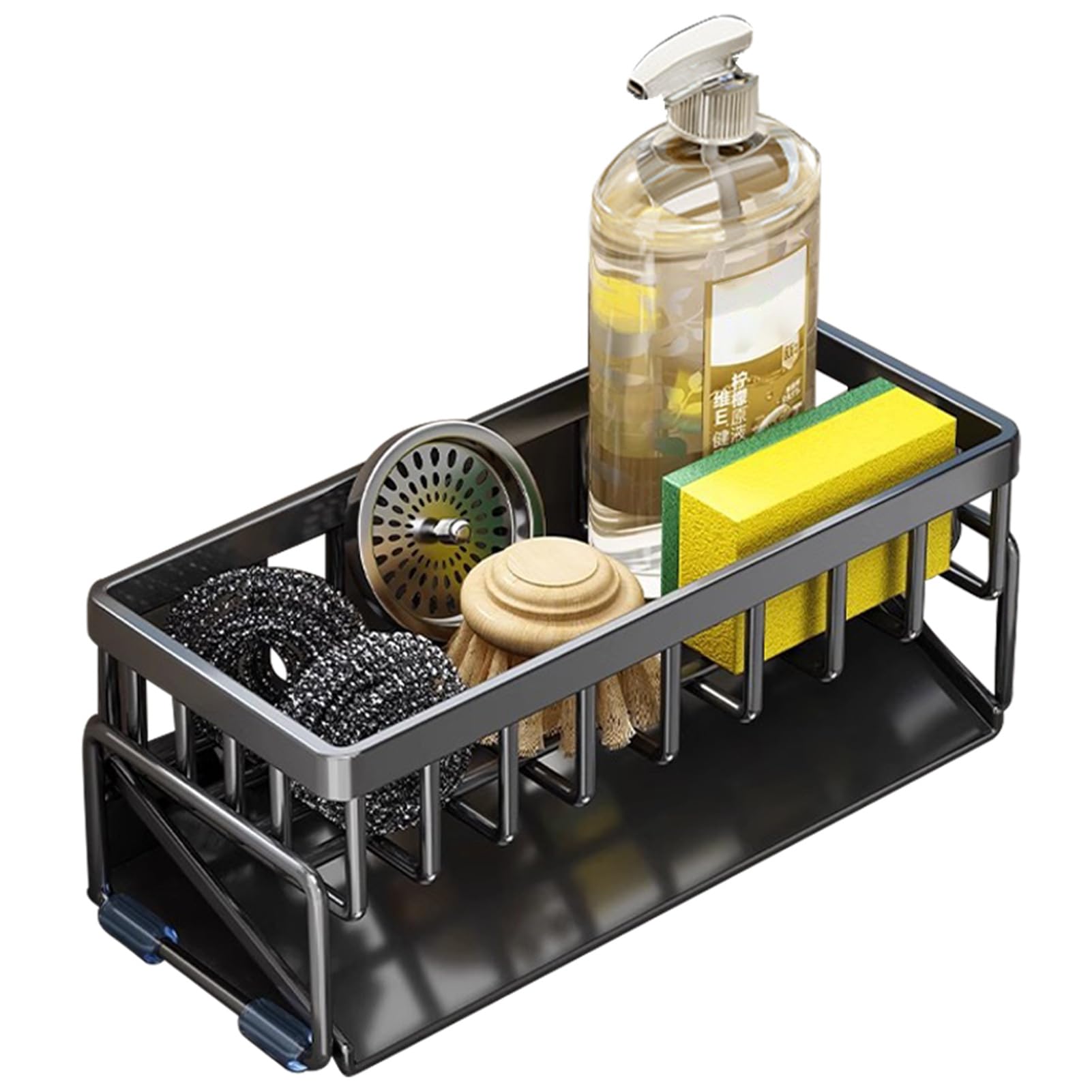 Glifora Drain Rack - Rustproof Carbon Steel Organiser with Detachable Drain Tray, Storage Rack for Kitchen Sink Sponges and Soap