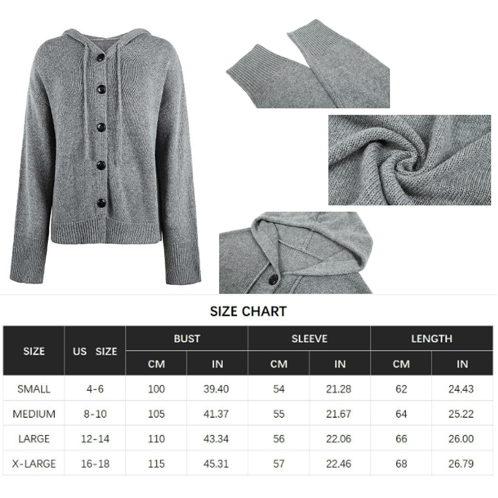 Damski sweter z guzikami, dekolt w serek i kapturem - styl casual | Lekki kardigan z dzianiny z kapturem – modny model jesienno-zimowy, luźny krój i otwarty z przodu