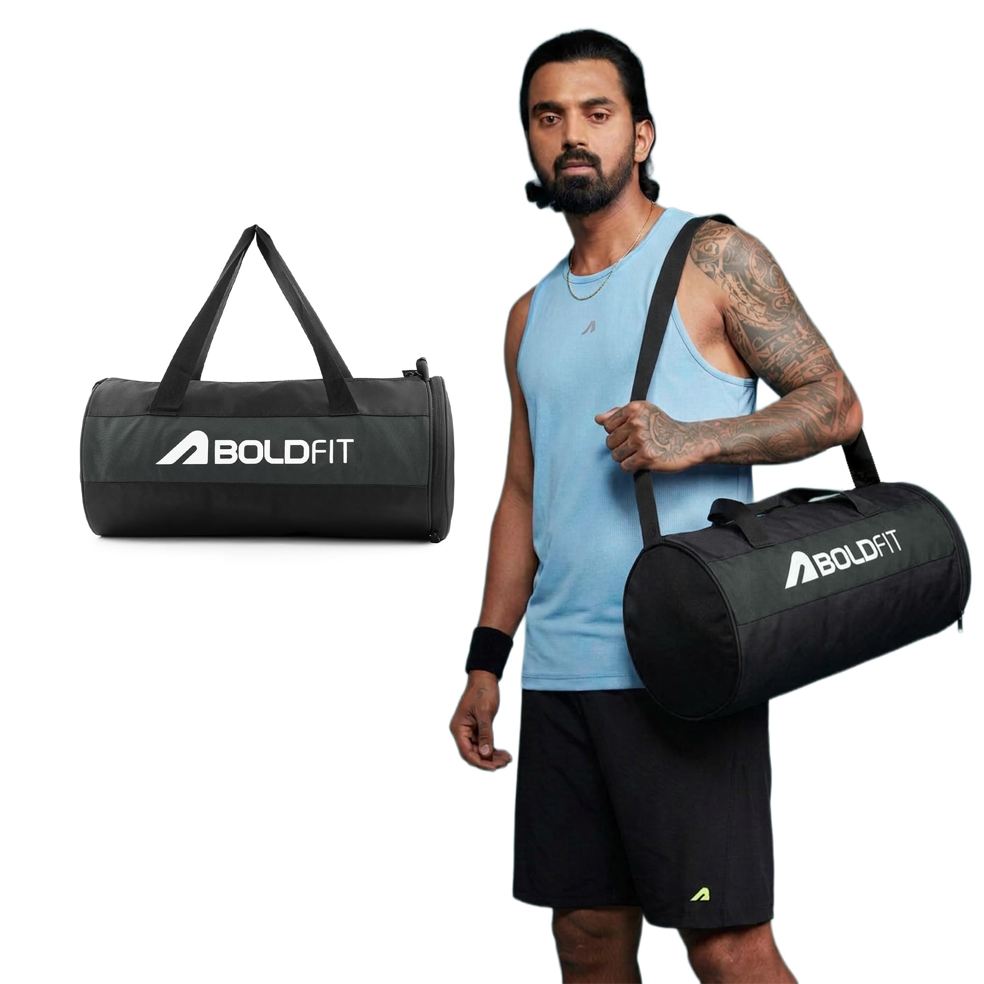 Boldfit Gym Bags for Men with Separate Shoe Compartment Unisex Duffle Bag for Carry & Travel Adjustable for Shoes Towel Duffel Sports Bag for Women & Men 20L - Black Grey-image-38