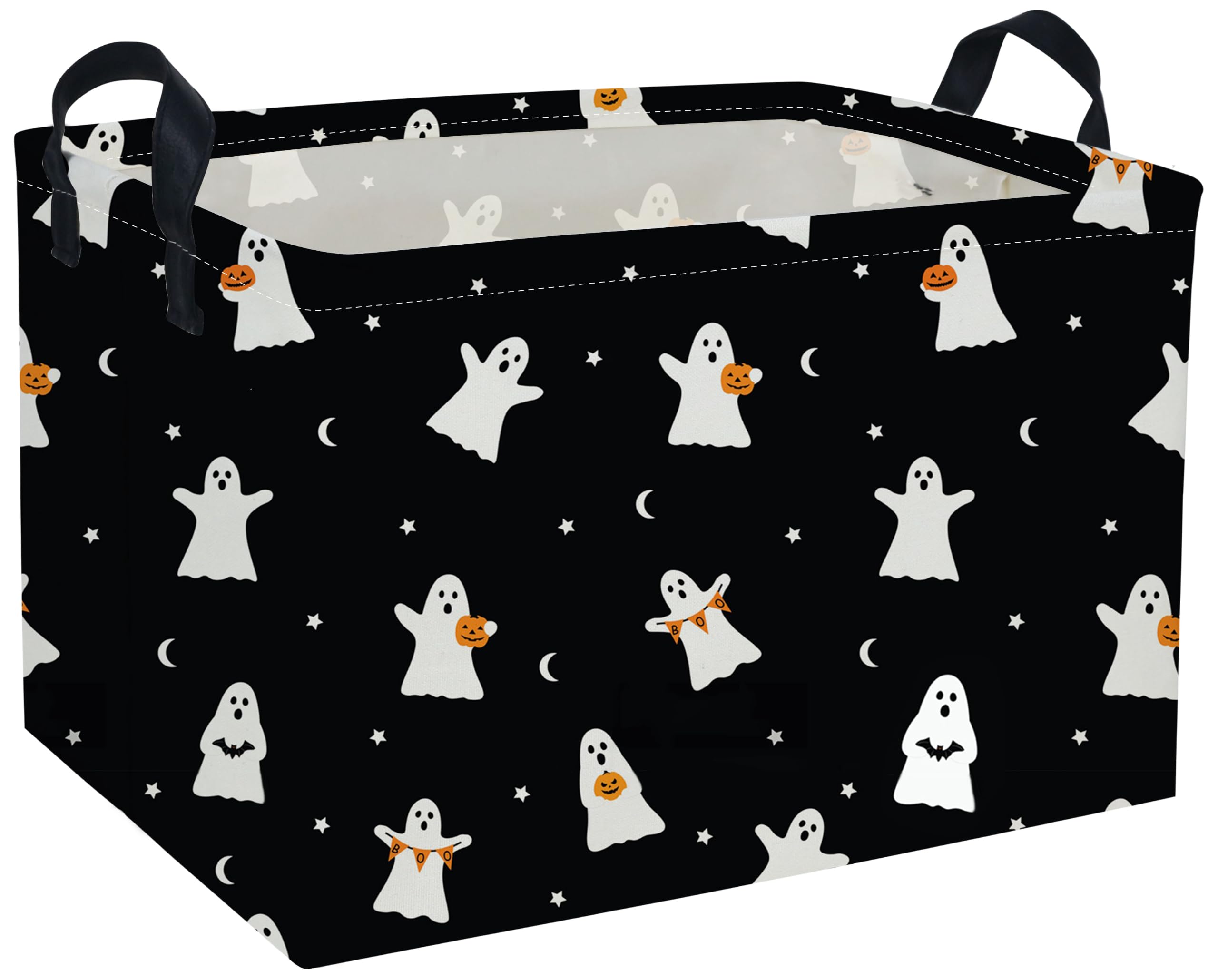 Kids Basket Hlooween Storage Basket Gift Basket Rectangular Bedroom Decor for Books(Black Ghost)