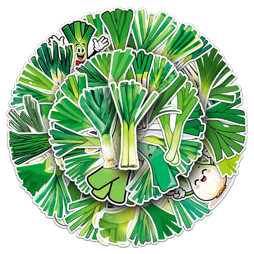 Trendy Green Onion Vinyl Stickers, 50 PCS Waterproof Scallion Leek Cartoon Decals for Laptops, Scrapbooking, Journals, Water Bottles, Phones, Notebooks & DIY Decor