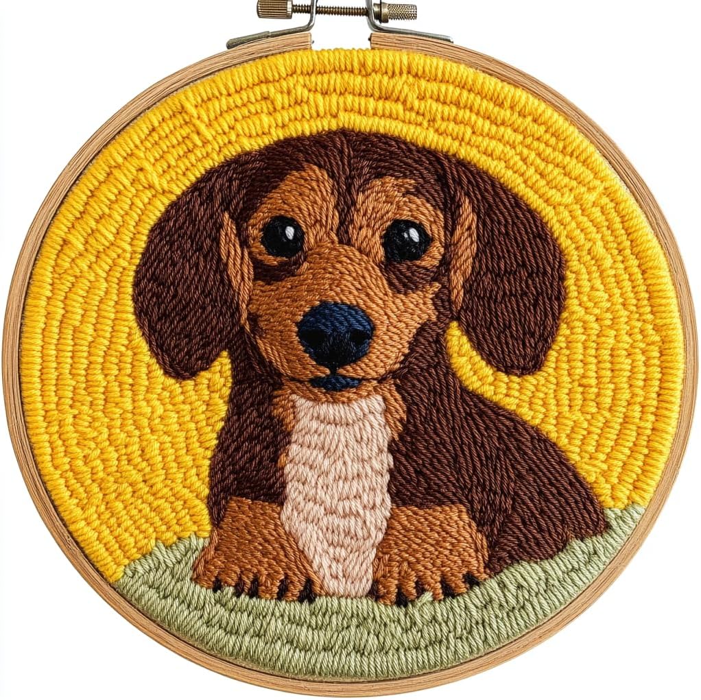 Punch Needle Kits Brown Dachshund Dog Easy for Beginners DIY Embroidery Starter Set with Hoop Stress Relief Craft Hobby and Home Decor 20x20cm-9