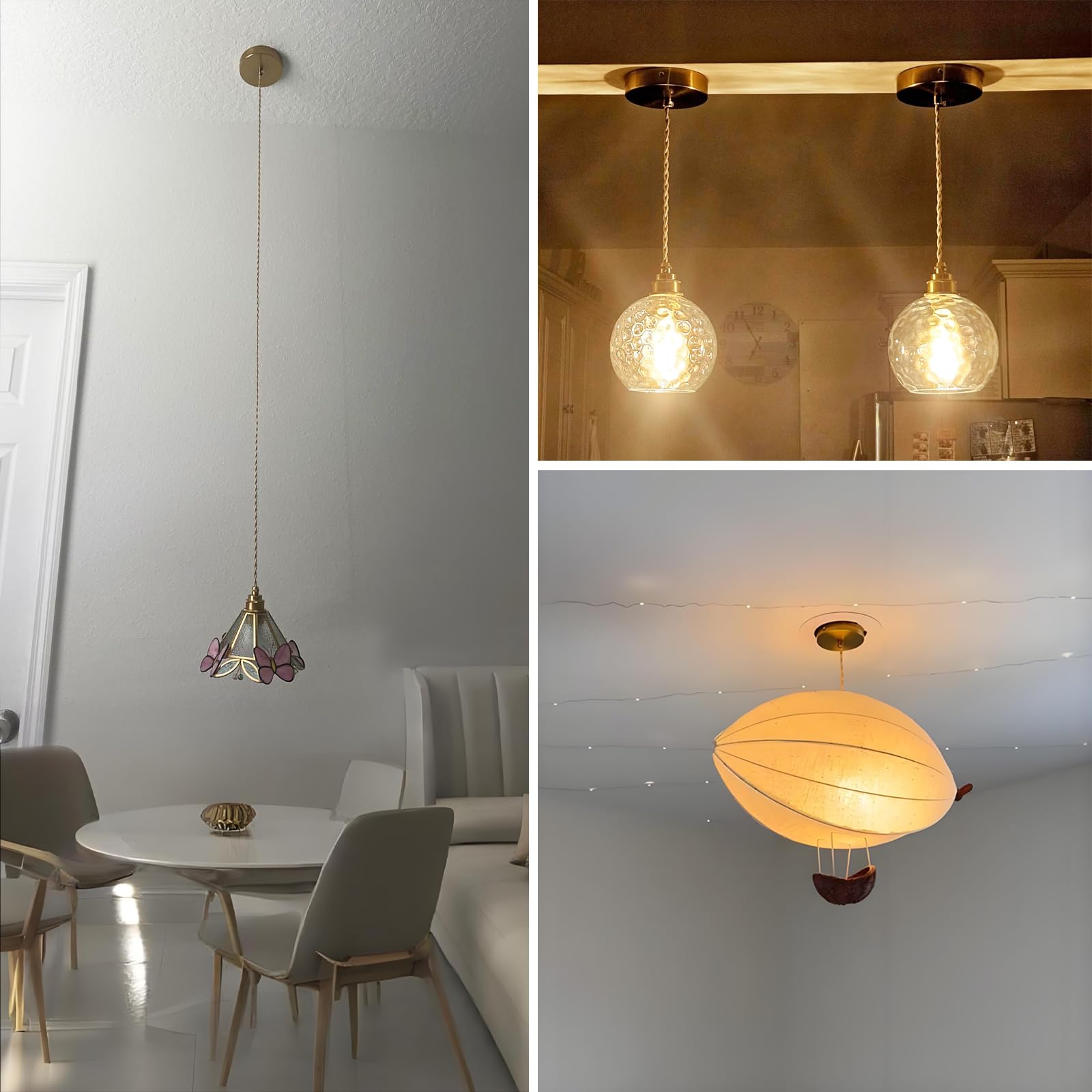 2 Piezas Soporte de Techo Lámpara E27 Metal Para Lámparas Colgante con Cable Ajustable 150cm Dorado Iluminación Colgante con Anillo Roscado Compatible Pantalla
