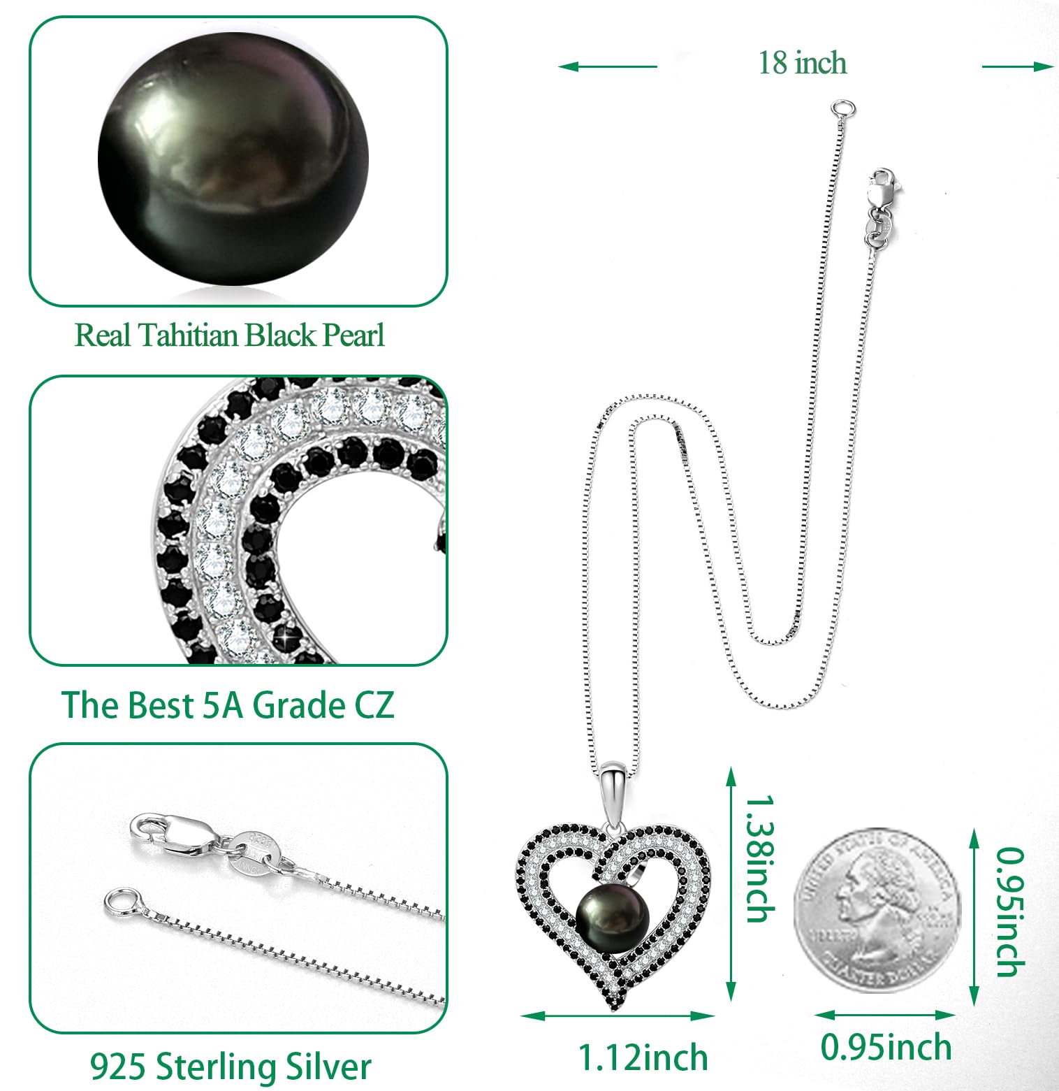 Aniversario Regalos de para mujer collar de corazón de perlas negras de Tahití regalos de cumpleaños Navidad joyería fina regalos para el día de la madre día de San Valentín para ella