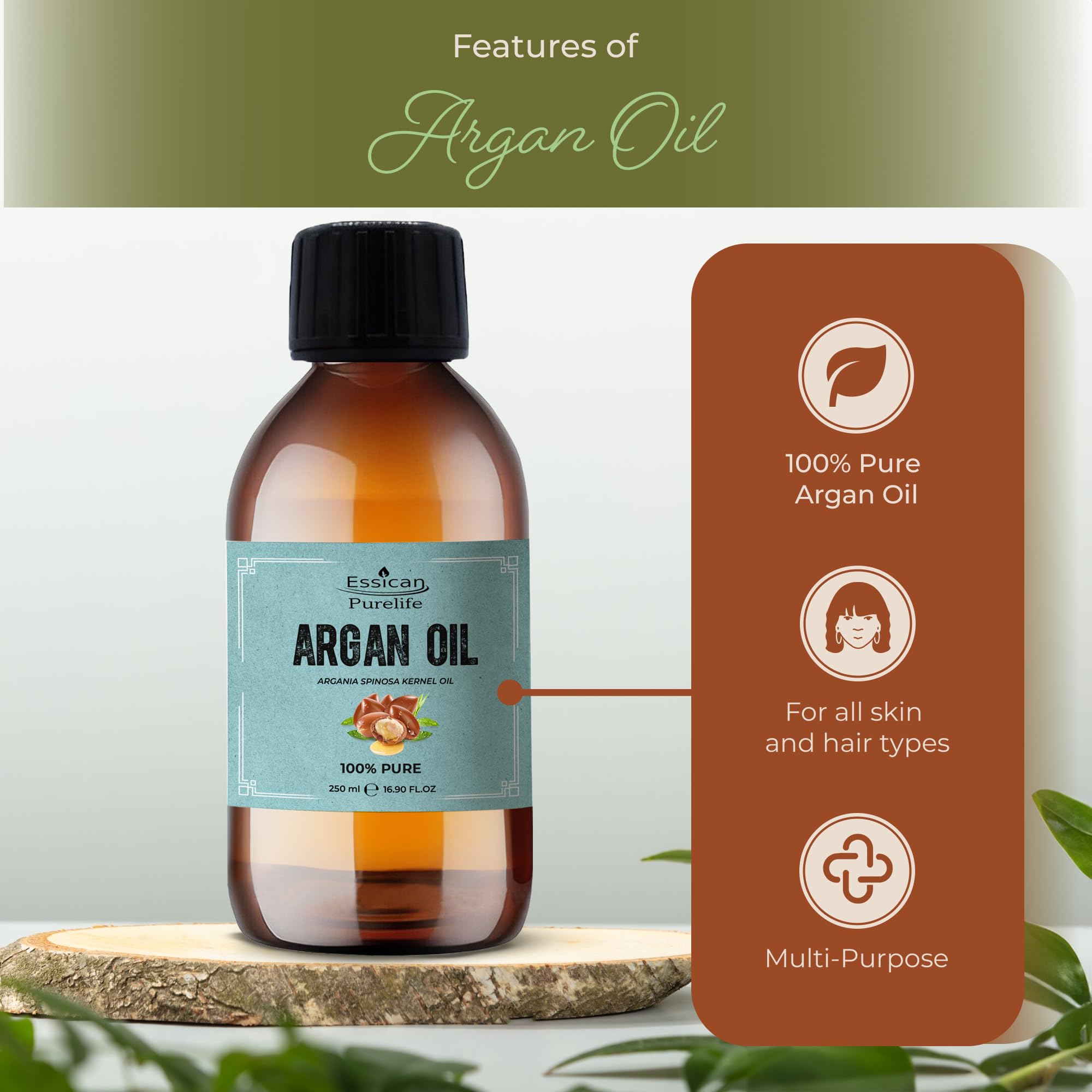 Essican Purelife Pure Argan Oil for Hair & Skin 250ml - Image 3
