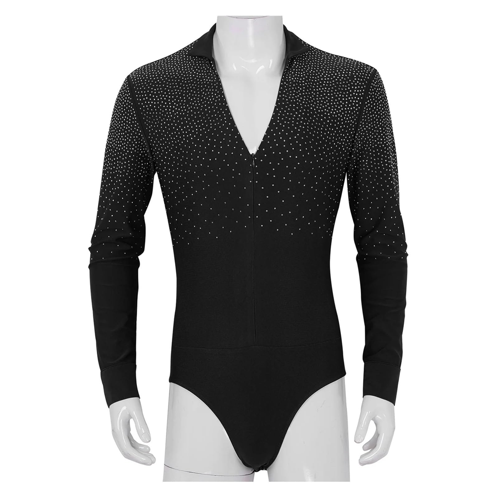 Vestiti da Ballo Latino Camicia da ballo da uomo con scollo a V Camicia da ballo da uomo con scollo a V Abiti da ballo latino da ballo Competizione professionale Abbigliamento da ballo(Black,L)