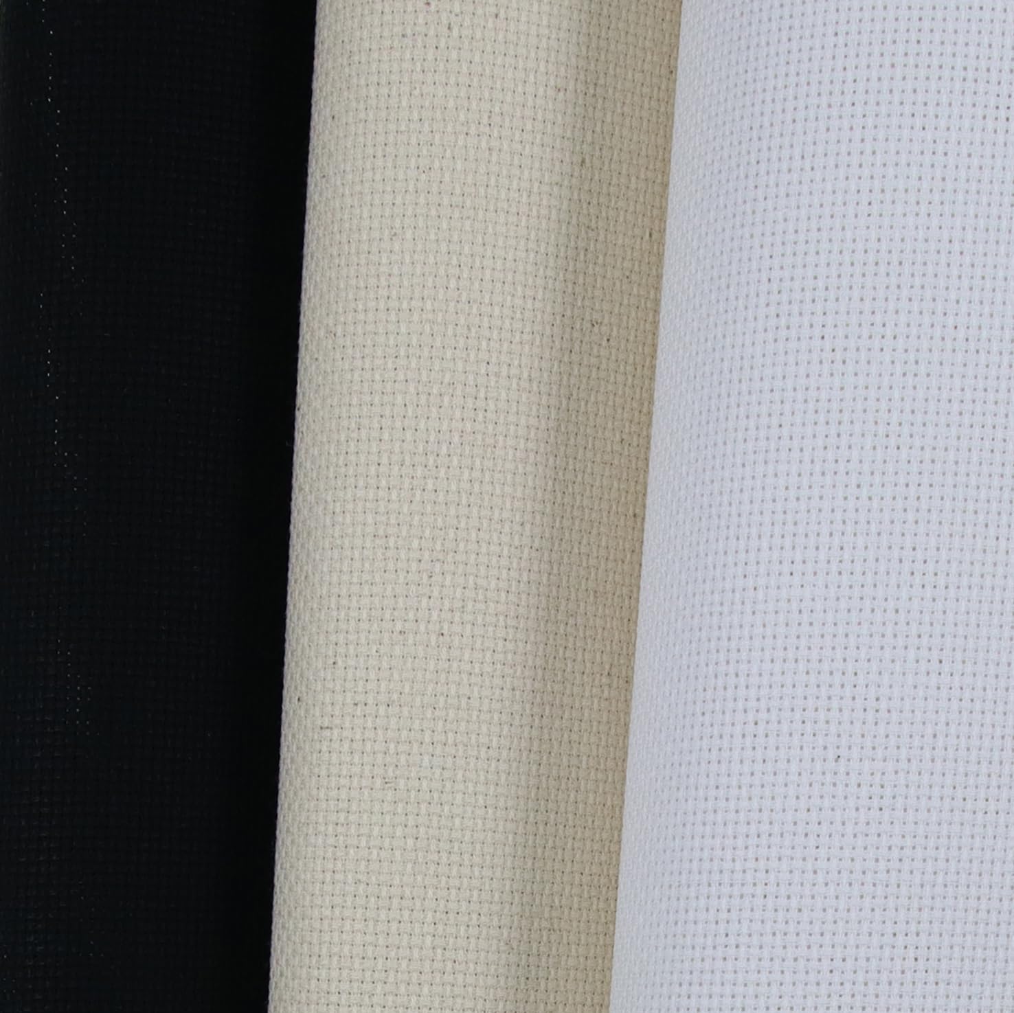KCS 3 pc of 15" x 18"(38cmx45cm) Counted Cross Stitch Cotton Aida Cloth Needlework Rolled Fabric Box,18CT,White+Oatmeal+Black