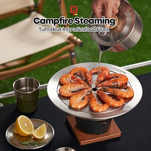 Miniatura 8 de WAGENSTEIGER Sartén calentadora de alimentos al vapor de acero inoxidable con bandeja perforada, vaporizador de alimentos, sartén multiusos para