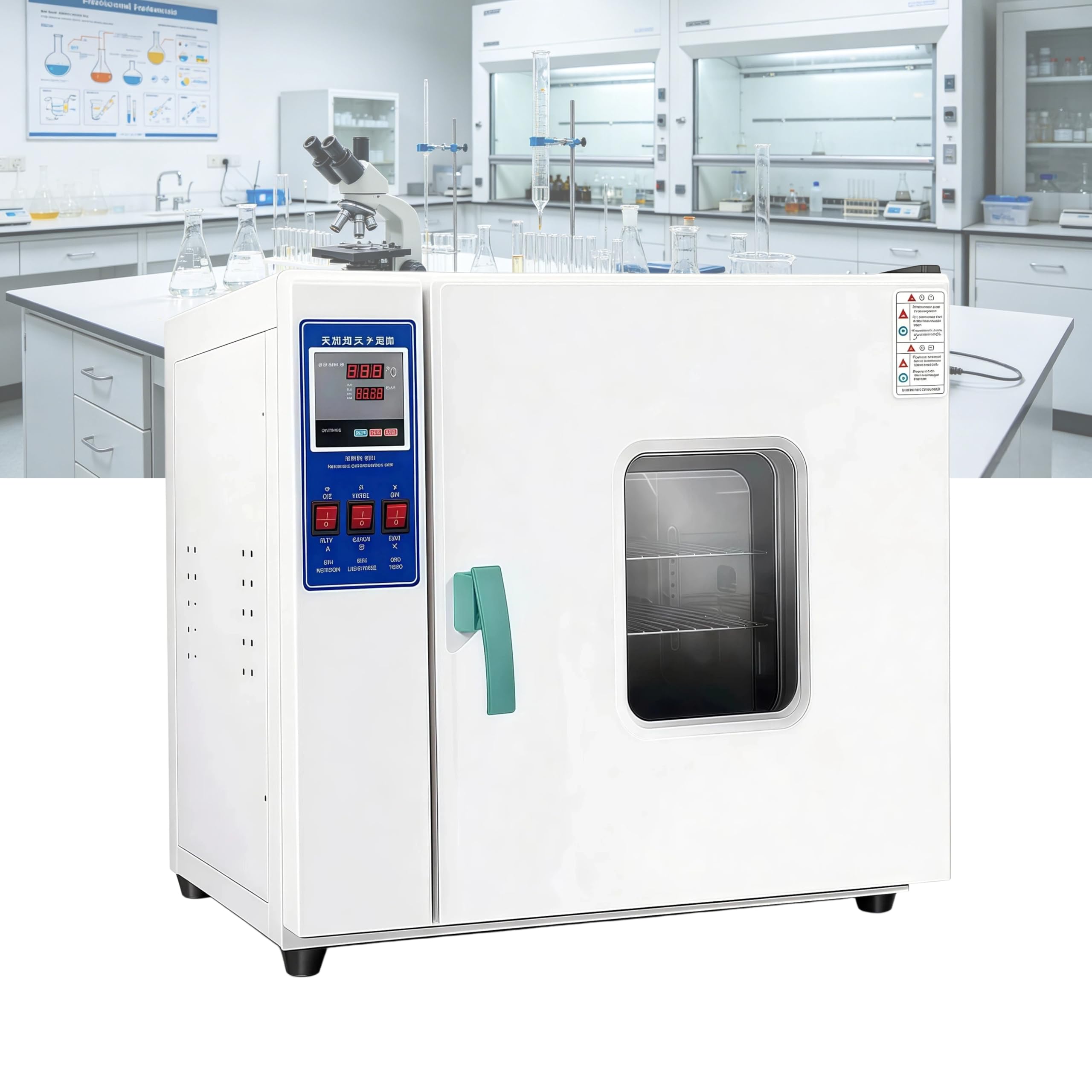 Horno de Secado por Convección de Aire Forzado (43l) | Estufa De Secado Inteligente con Pantalla Digital | Control PID 50‑250°C, Temporizador 1‑9999min, Acero Inoxidable