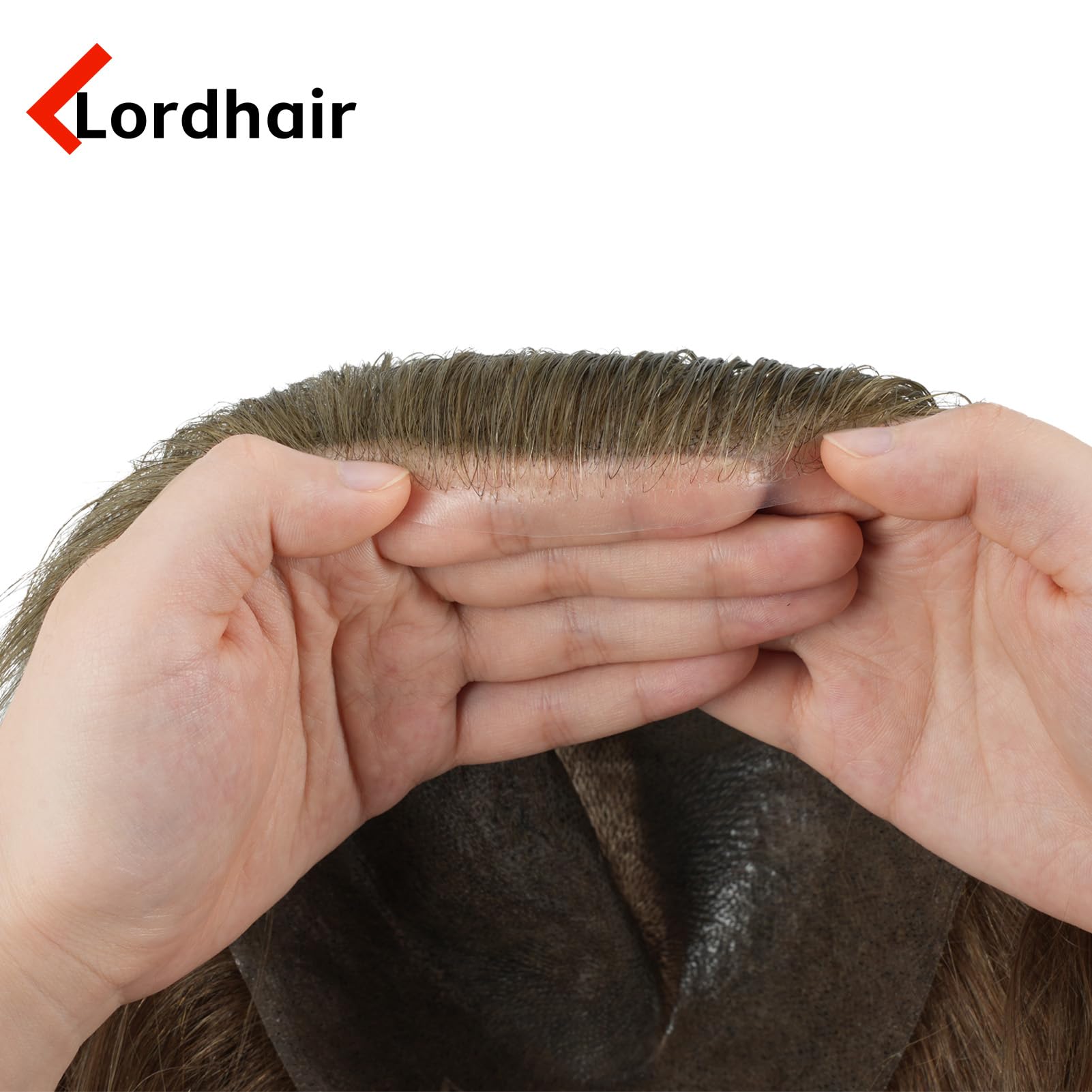 Lordhair Toupet z naturalnych włosów dla mężczyzn, cienka skóra, rozmiar podstawowy, 2,5 x 25 cm, lekki, średni system wymiany włosów