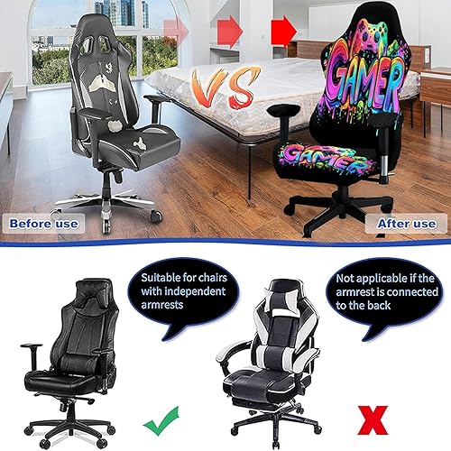Miniatura 5 de Blacklight - Funda para silla de juegos, protector de silla de deportes electrónicos reactivo a los rayos UV con diseño de calavera de neón para