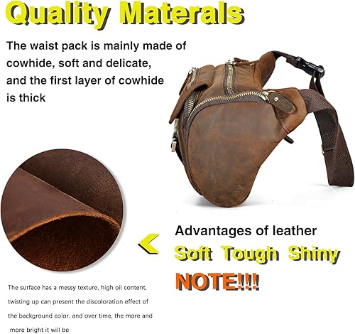 Miniatura 5 de Handadsume Grueso caballo loco cuero senderismo equitación viaje al aire libre cinturón riñonera riñonera pequeña bolsa de teléfono para hombres
