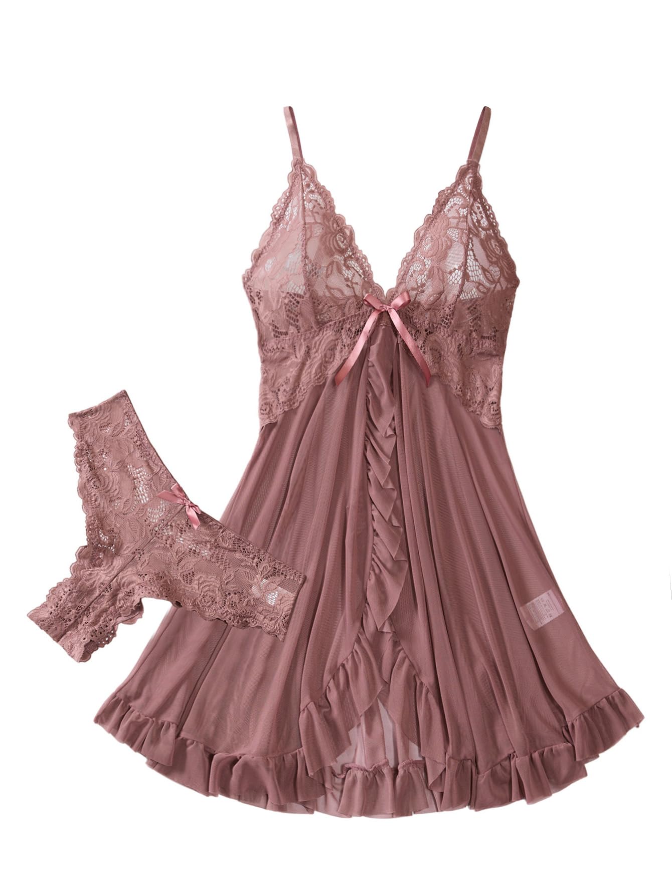 Foxiny Sexy Lingerie Dress 2pcs Women Night Gown with Thong 3XS-6XL