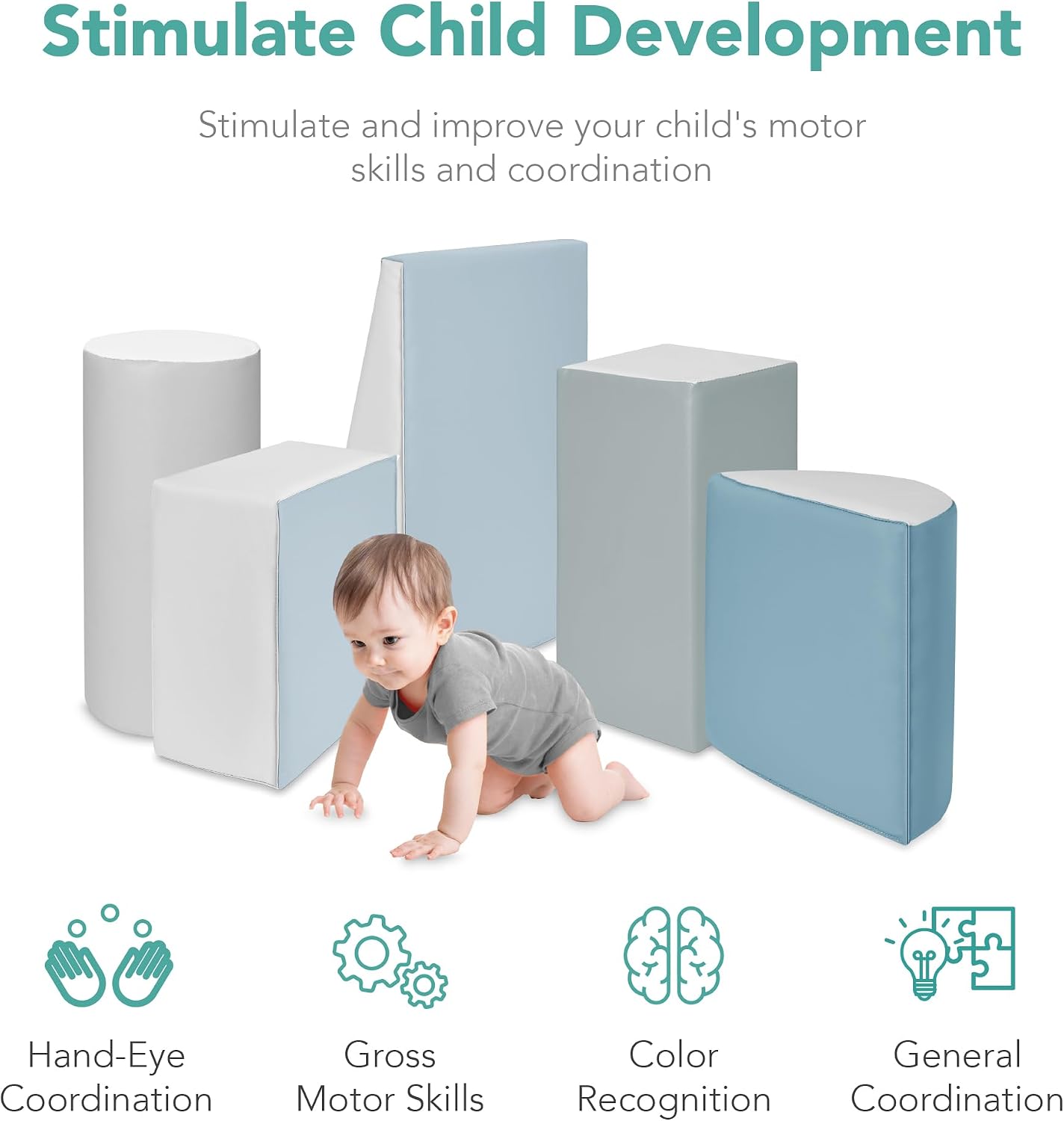 Best Choice Products Soft Foam Climbing Blocks for Toddlers & Babies, 5-Piece Soft Play Climber Set, Crawl & Climb Activity Playset, Toddler Climbing Toys for Indoor Playground - Blue