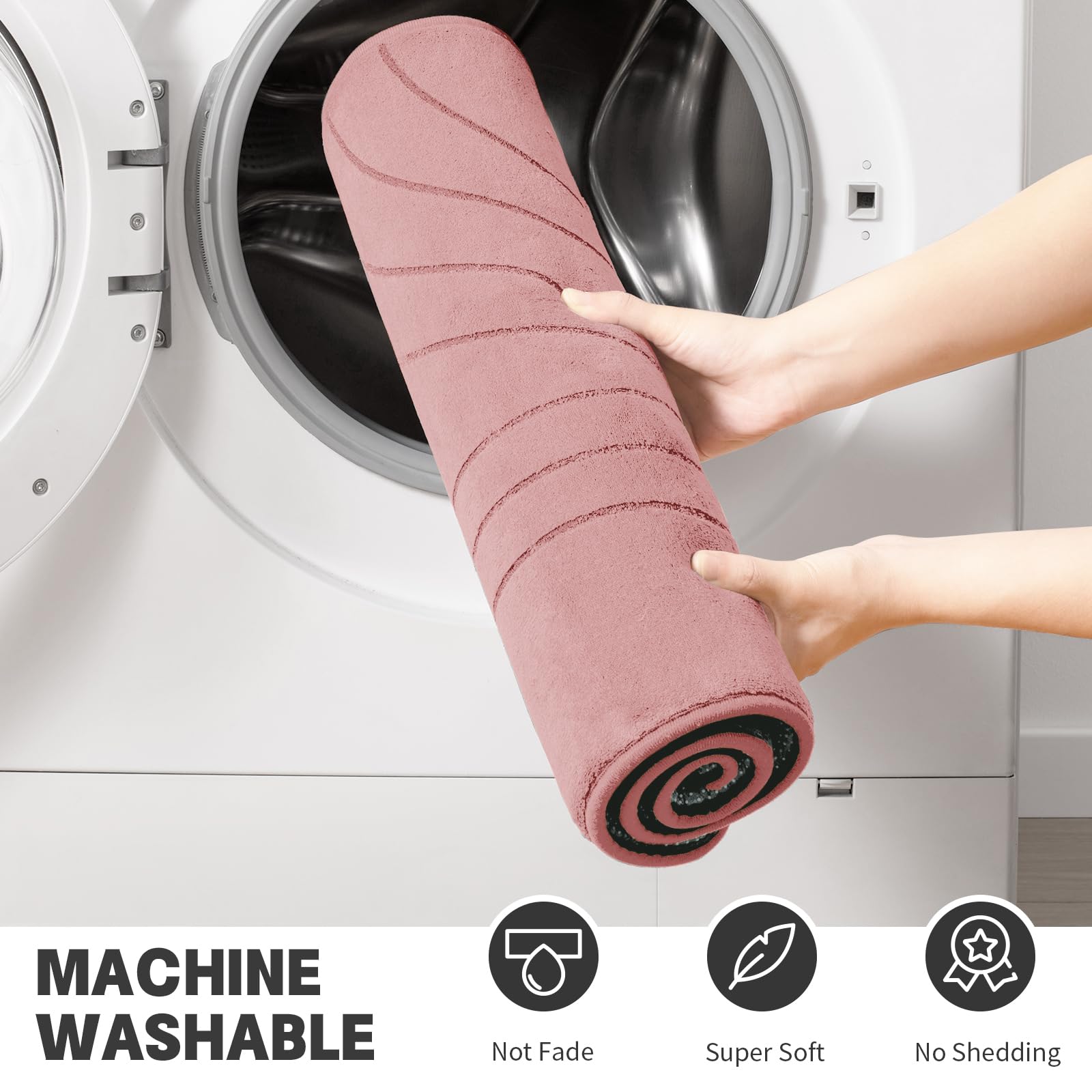YIHOUSE Badezimmerteppich-Set, weich, rutschfest, Memory-Schaum, extra dicke Badematten für Badezimmer, maschinenwaschbar, Badteppich-Set für Badewanne, WC und Boden, 3-teilig, Rosa
