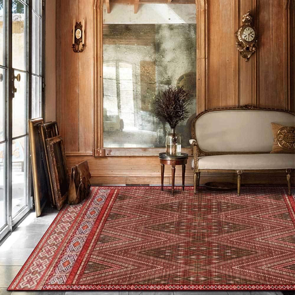 Tapis lavable antidérapant salon chambre rouge rétro