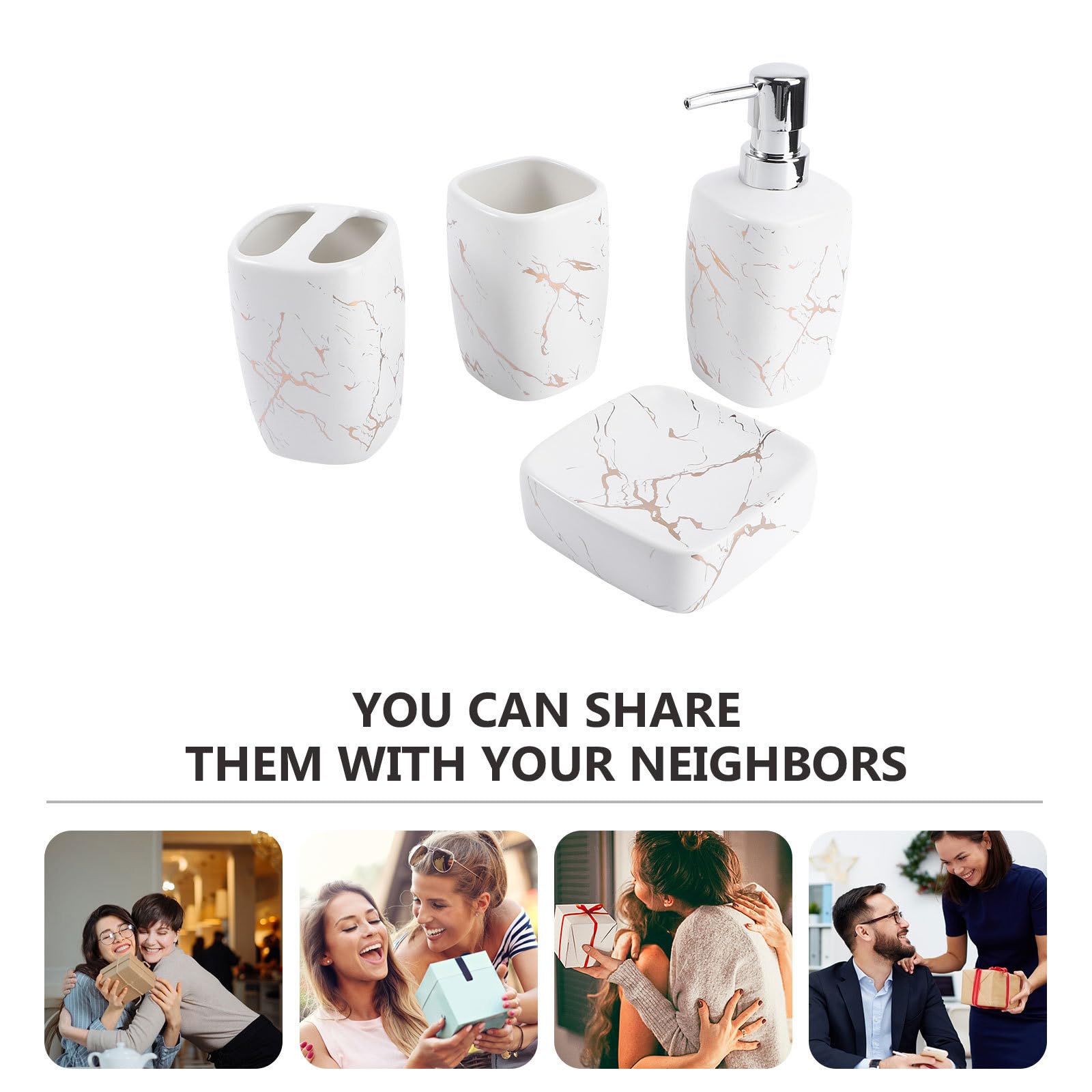 GALPADA Set Accessori da Bagno in Ceramica Bianco 4 Pezzi Porta Spazzolini e Bicchiere per Risciacquo 350ml per Uso Domestico Elegante e Facile da Pulire