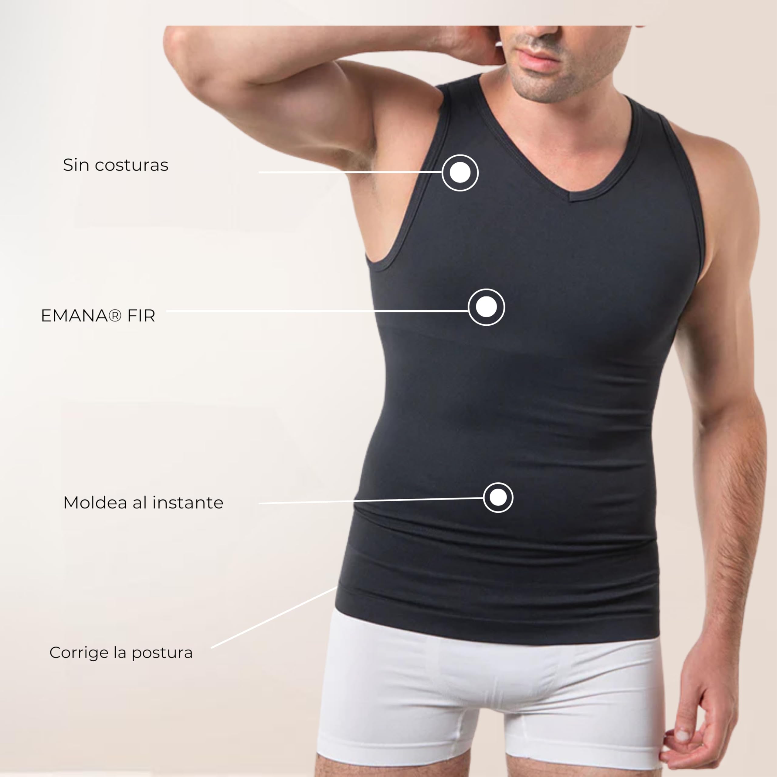 ANAISSA Camiseta Compresión Hombre con Fibra Emana Speed. Camiseta Reductora Hombre Moldea y Estiliza. Camiseta de Compresión Corrector Postural. Control Abdomen, Caderas y Espalda.