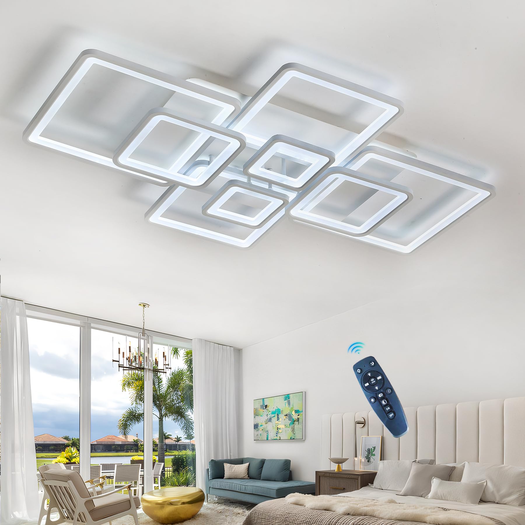Czarna lampa sufitowa LED z możliwością ściemniania z pilotem - żyrandol z obsługą inteligentnej aplikacji do pokoi dziecięcych Pielęgnacja oczu Lampka nocna Jasna latarnia do salonu Funkcja pamięci