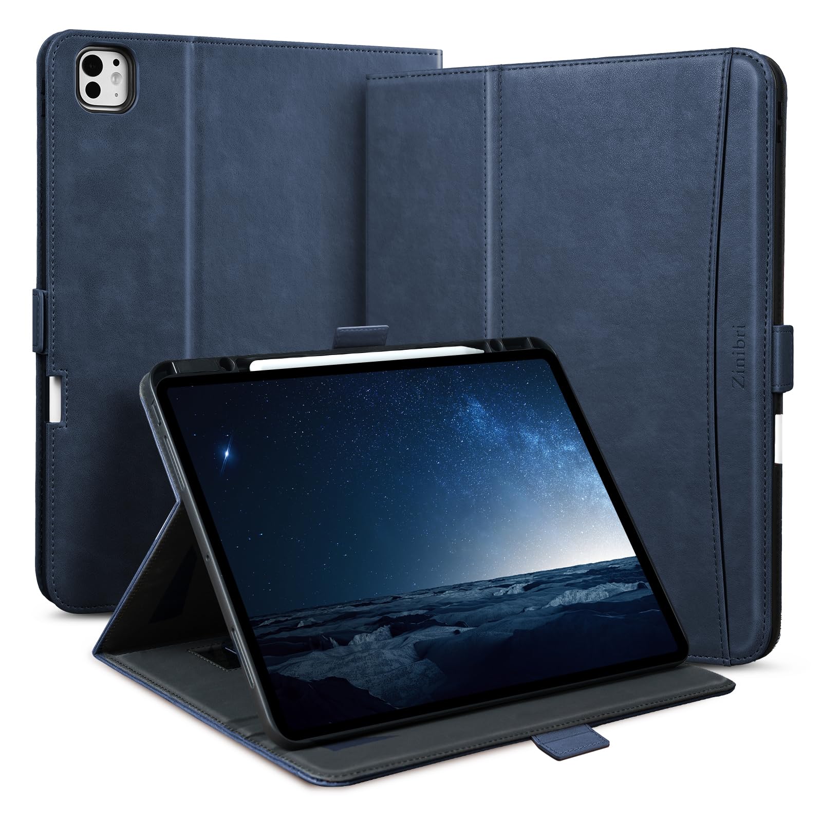 Zinibri Handcrafted Case for iPad Pro 11 Inch M5 2025/M4 2024 with Pencil Holder & Hand Strap & Pocket,Auto Sleep/Wake,Magnetic Closure,Multi Angles