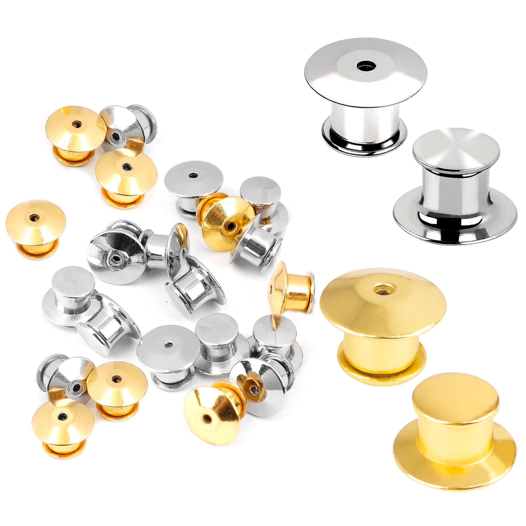 Locking Pin Keepers Backs Metal Pin Locks Replacement Pin Backs Clasps Locking Clasp for Jewelry Brooches Badge Name Tags Crafts DIY ，30pcs -Golden/Silvery