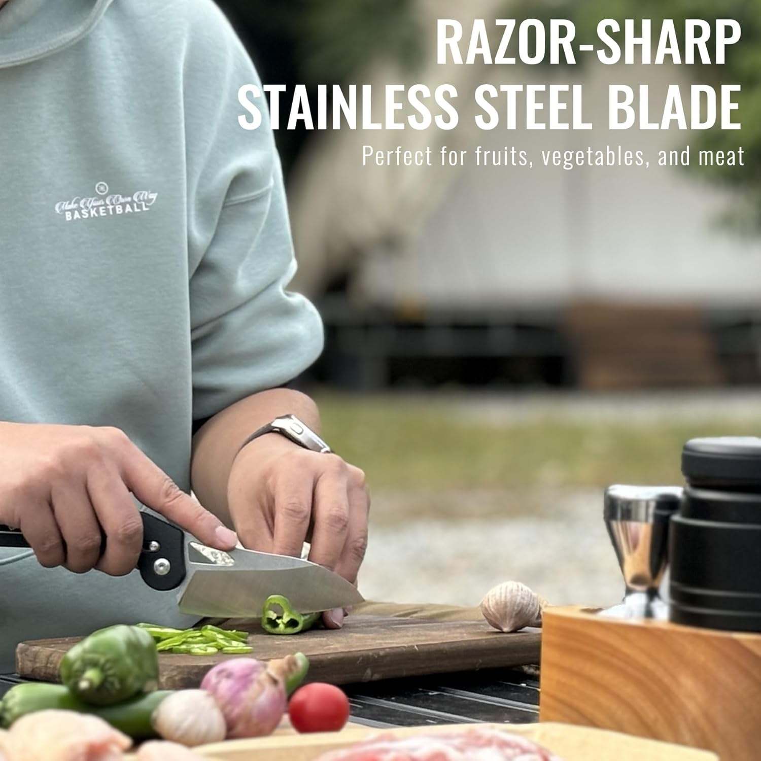 Pocket Folding Camping Knife, Stainless Steel Ultra Sharp Chef Knife with Ergonomic Handle for Cooking, Camping Trip, Outdoor Portable Kitchen